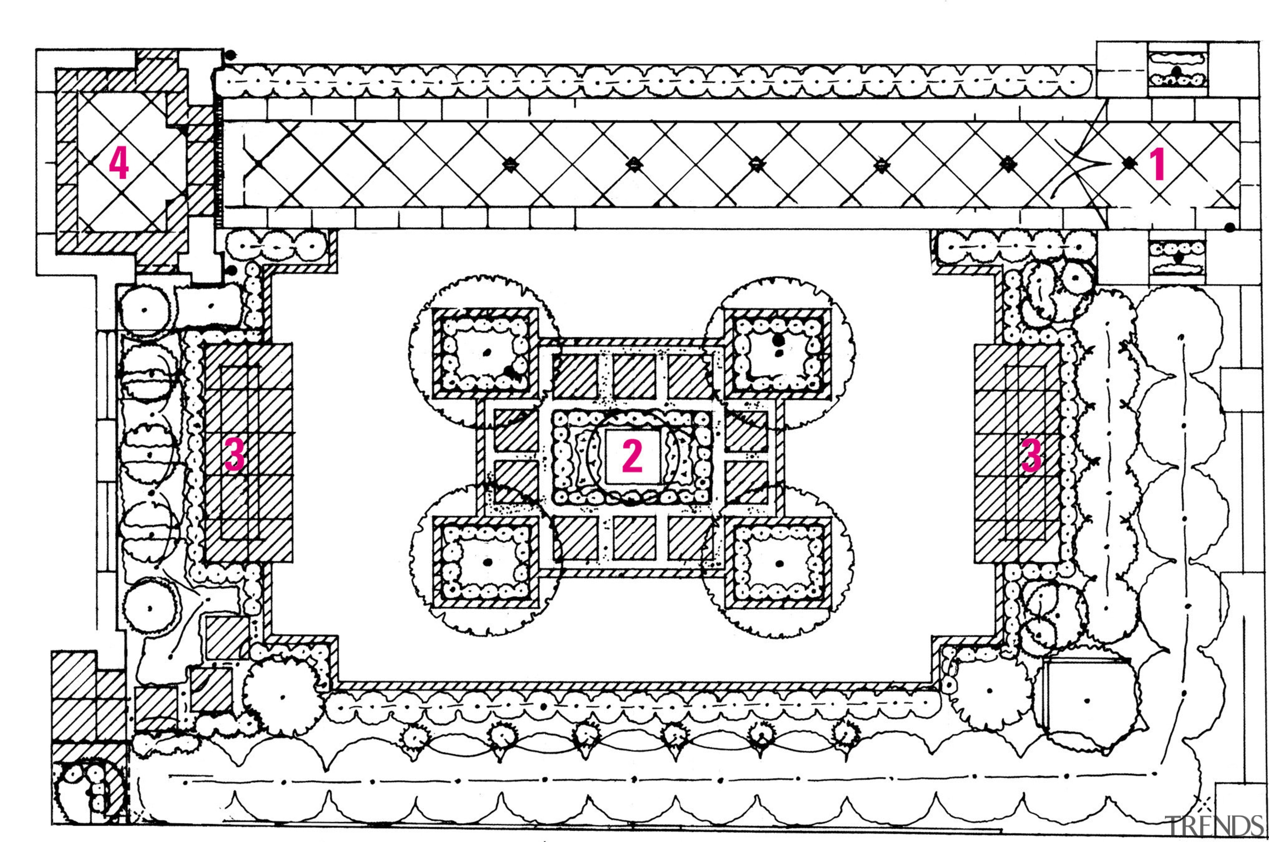 Legend plan for this landscaped garden - Legend area, art, black and white, cartoon, coloring book, design, diagram, drawing, font, illustration, line, line art, monochrome, organism, pattern, text, white