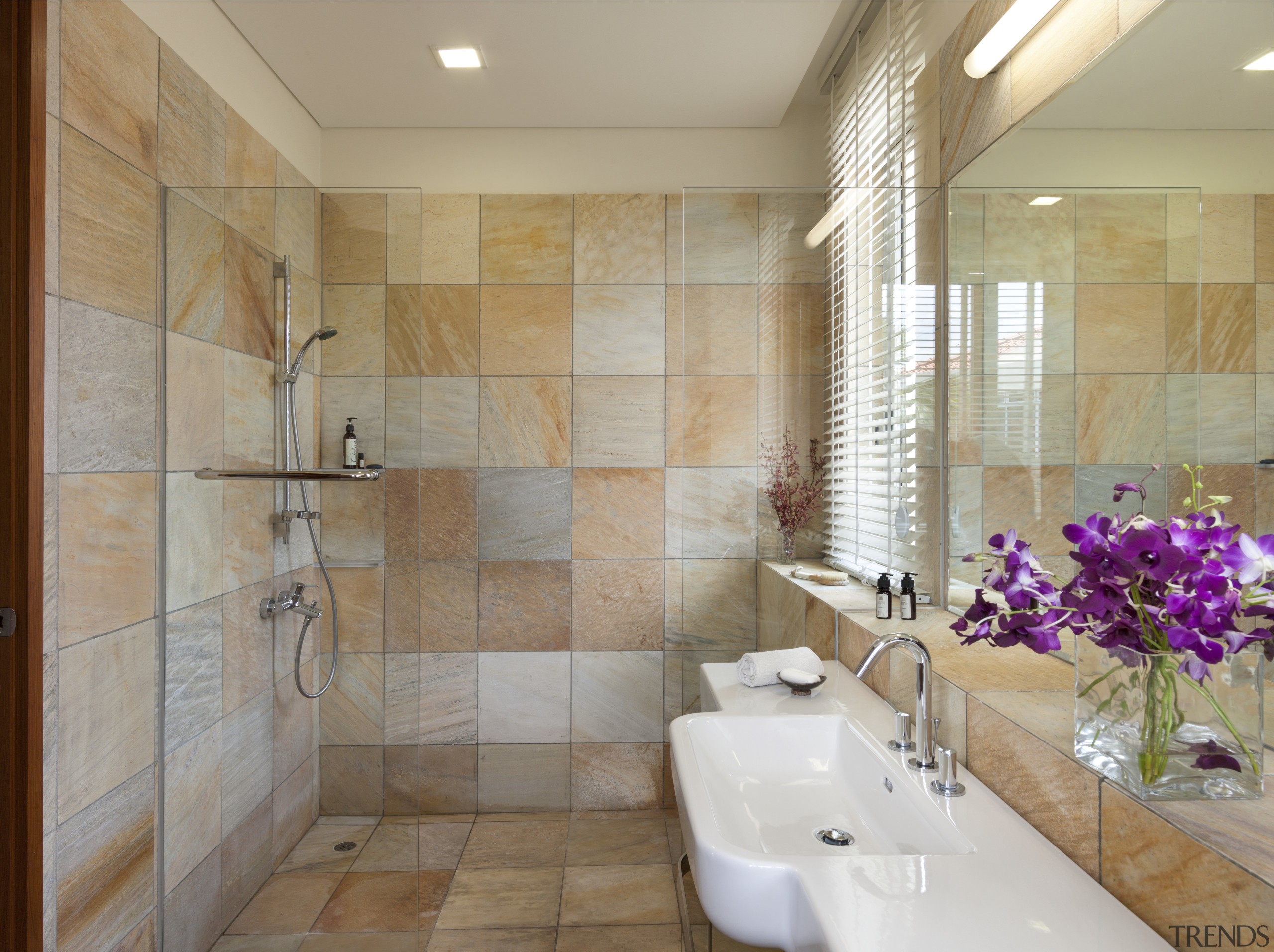 Contemporary tile bathroom - Contemporary tile bathroom - bathroom, estate, floor, flooring, home, interior design, property, real estate, room, tile, wall, gray, brown