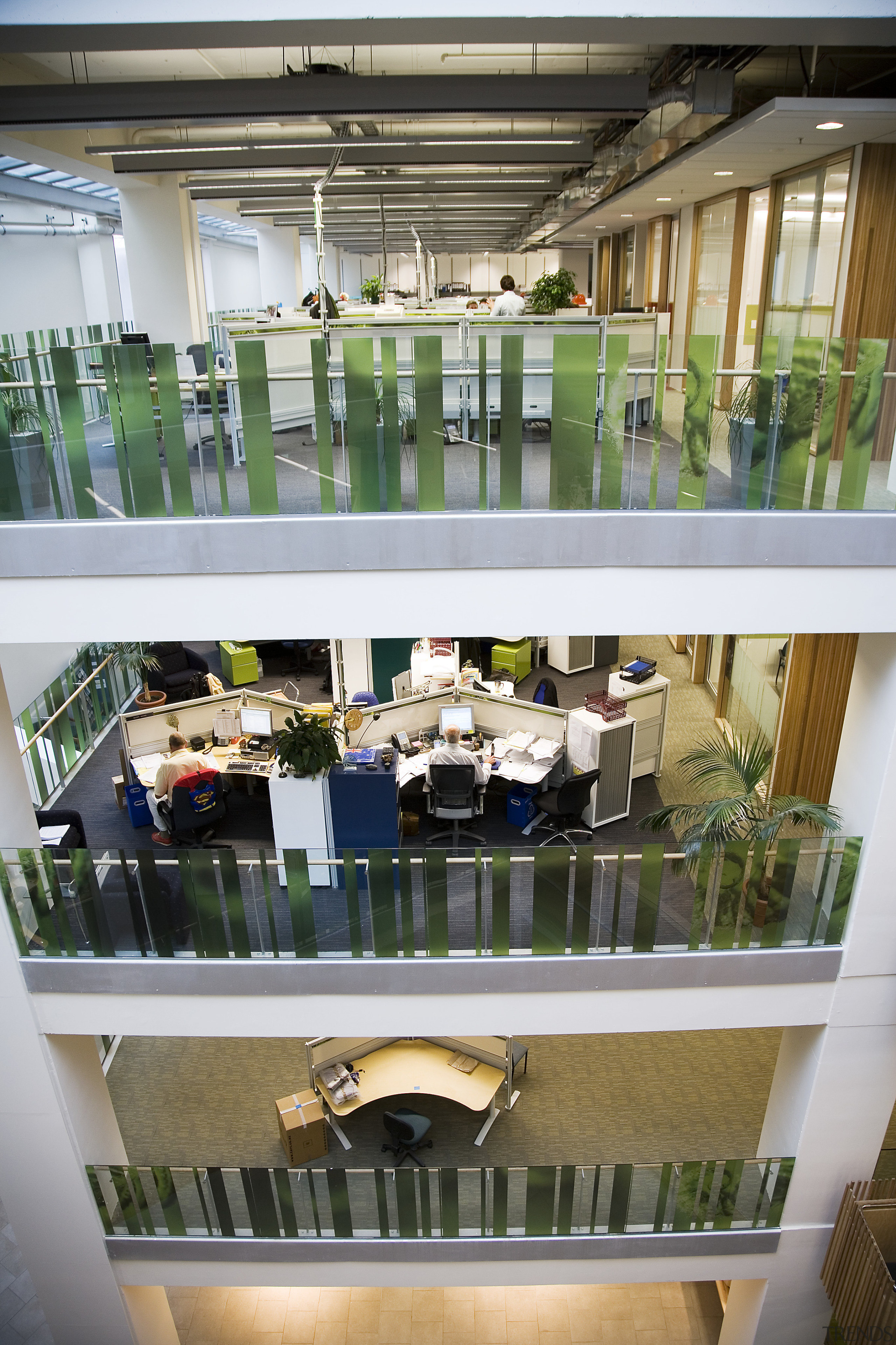 View of the interior office space in the furniture, interior design, table, gray