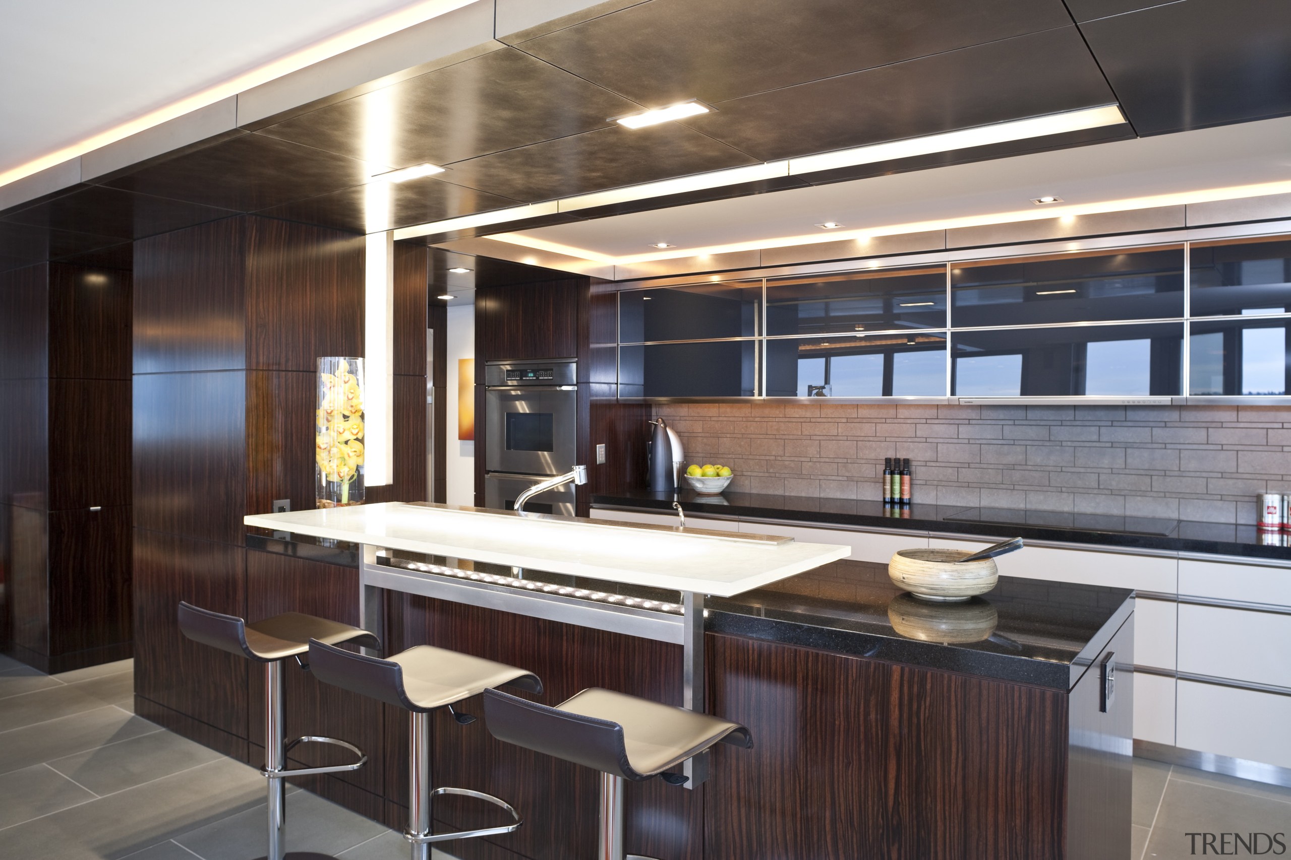 View of kitchen designed by Garret Cord Werner countertop, interior design, kitchen, black