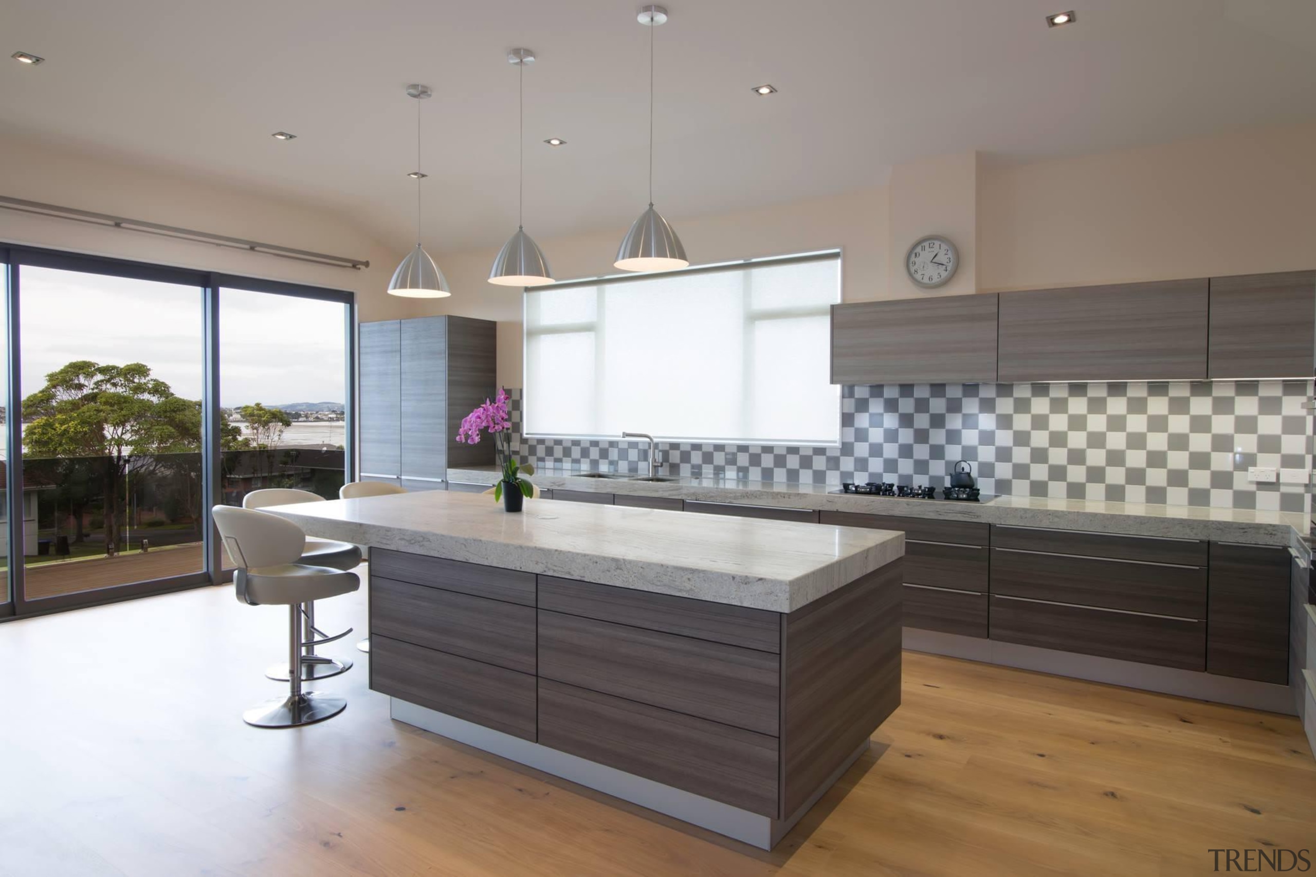 Another beautiful Poggenpohl kitchen! This time using our cabinetry, countertop, cuisine classique, floor, flooring, hardwood, interior design, kitchen, property, real estate, room, wood flooring, gray