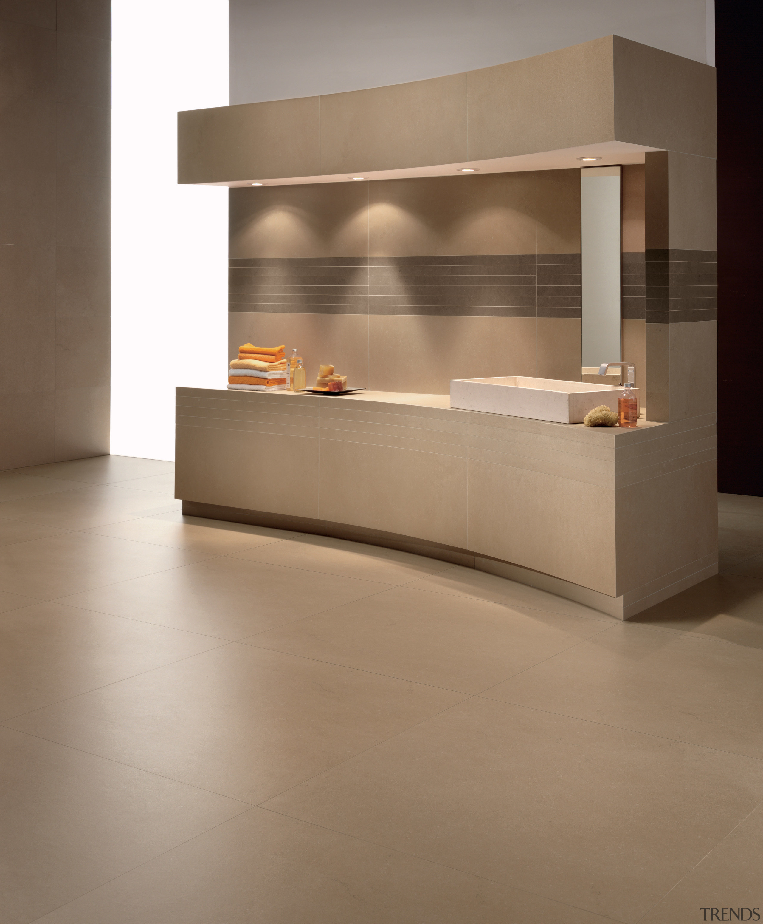 Image of the Kerlite Plus flooring and wall floor, flooring, furniture, hardwood, hearth, interior design, laminate flooring, product design, table, tile, wall, wood flooring, brown