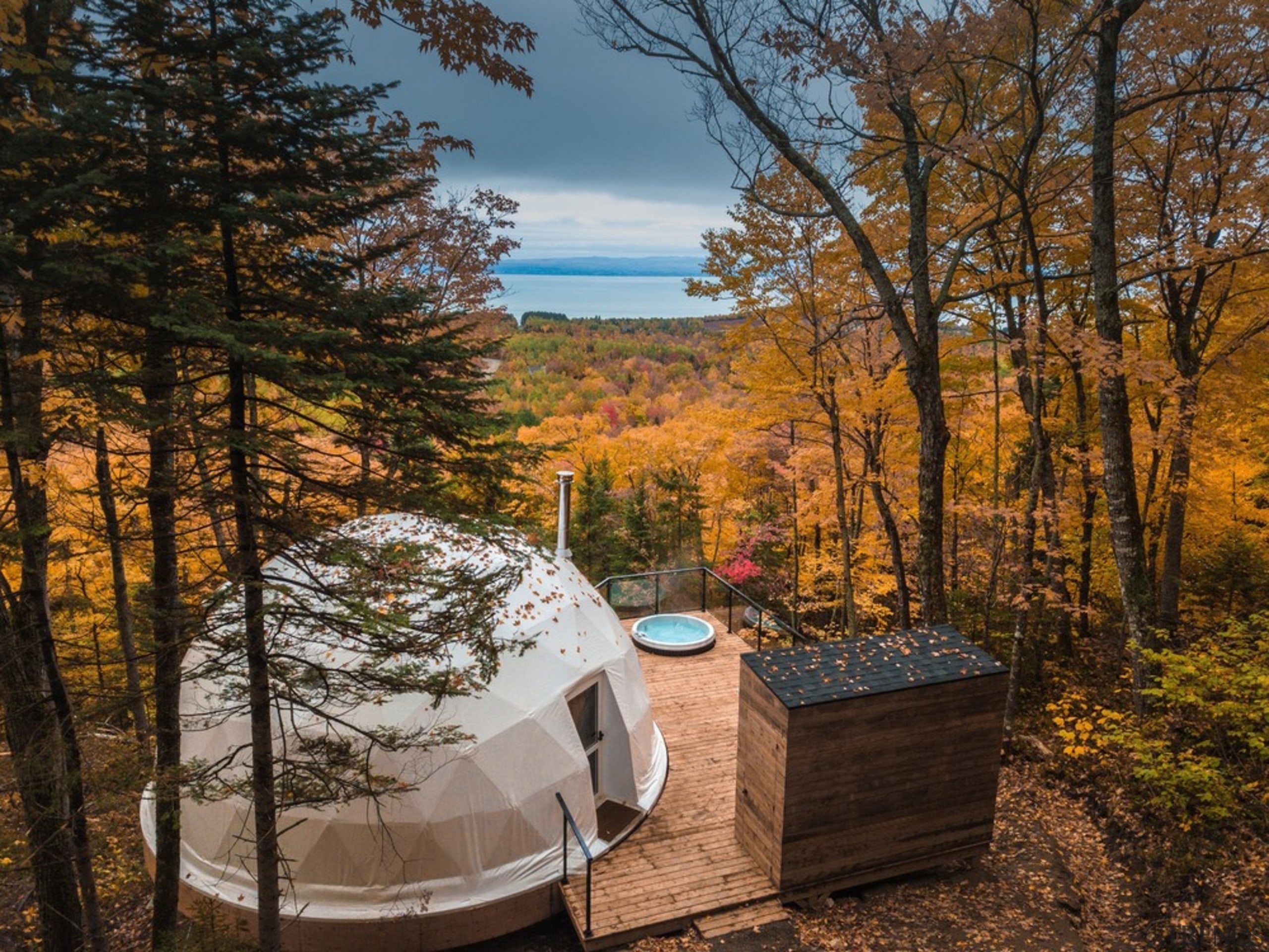 Dome 1 - autumn | cottage | home autumn, cottage, home, landscape, leaf, nature, plant, property, real estate, state park, tree, wilderness, wood, brown