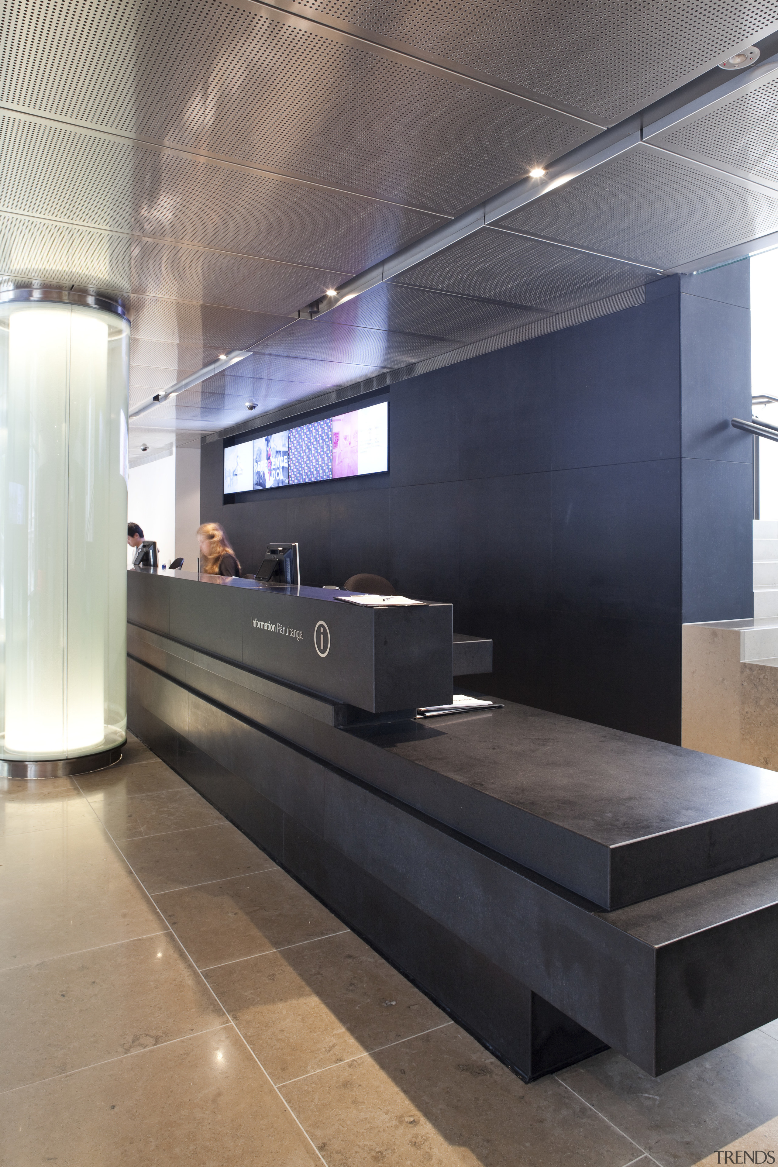 Italian Stone did the stonework for this, the architecture, floor, furniture, interior design, lobby, product design, table, gray, black