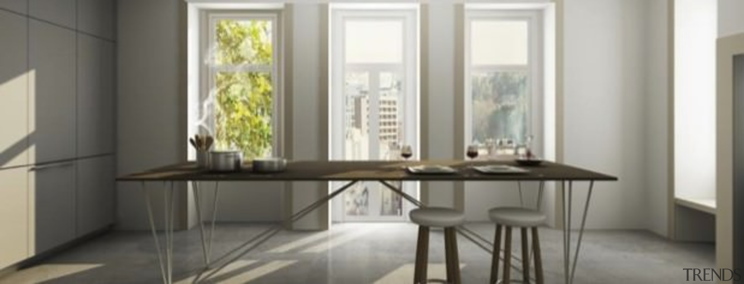 TPB Tech cabinetry, desk, dining room, floor, flooring, furniture, glass, home, interior design, office, product design, table, wall, window, wood, gray, white