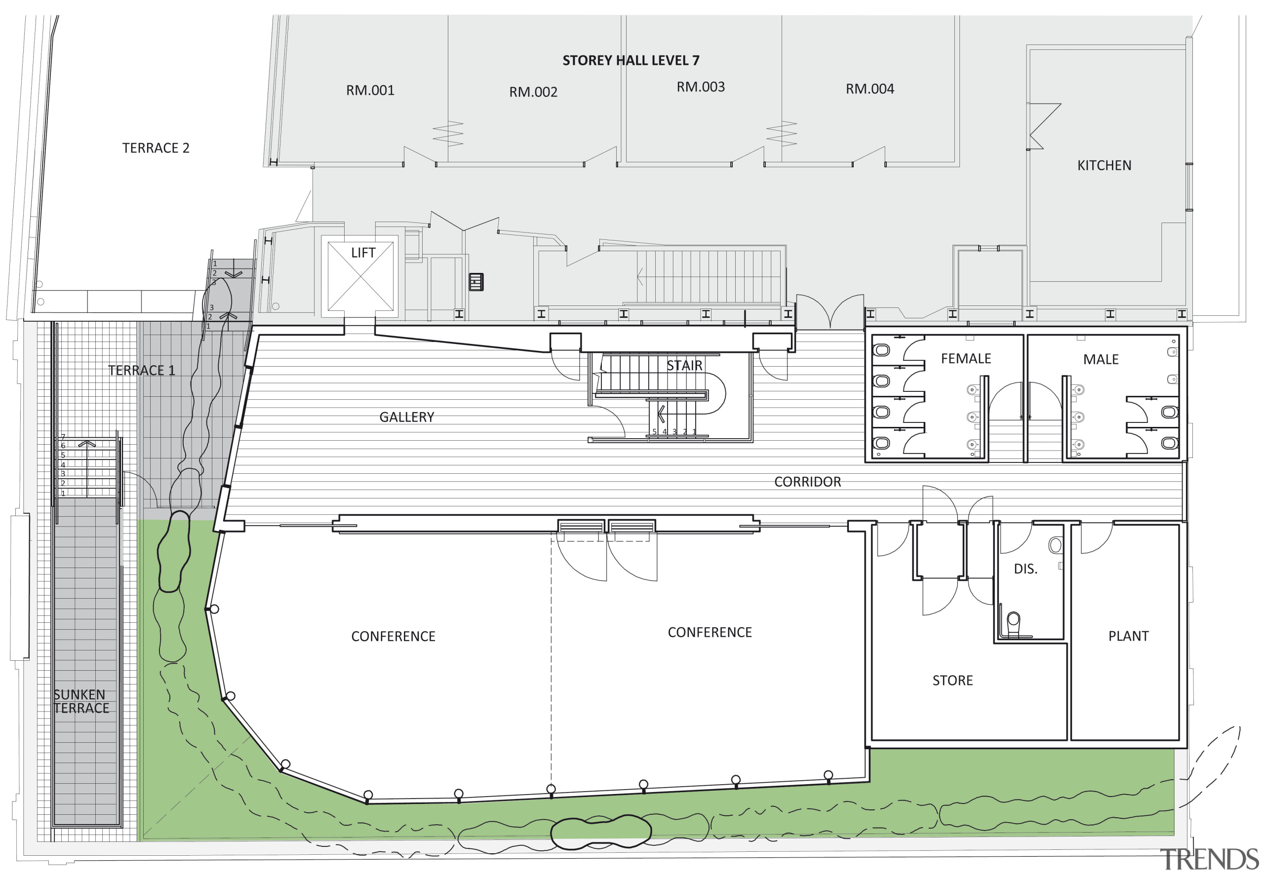 View of RMIT building in Melbourne with green angle, architecture, area, diagram, drawing, elevation, floor plan, line, plan, product, product design, white