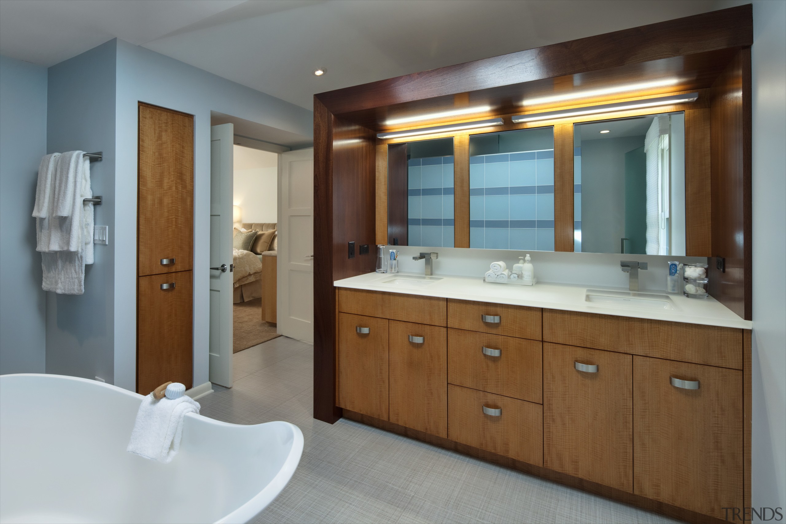 View of bathroom which features a vanity with bathroom, bathroom accessory, bathroom cabinet, cabinetry, interior design, room, gray, brown