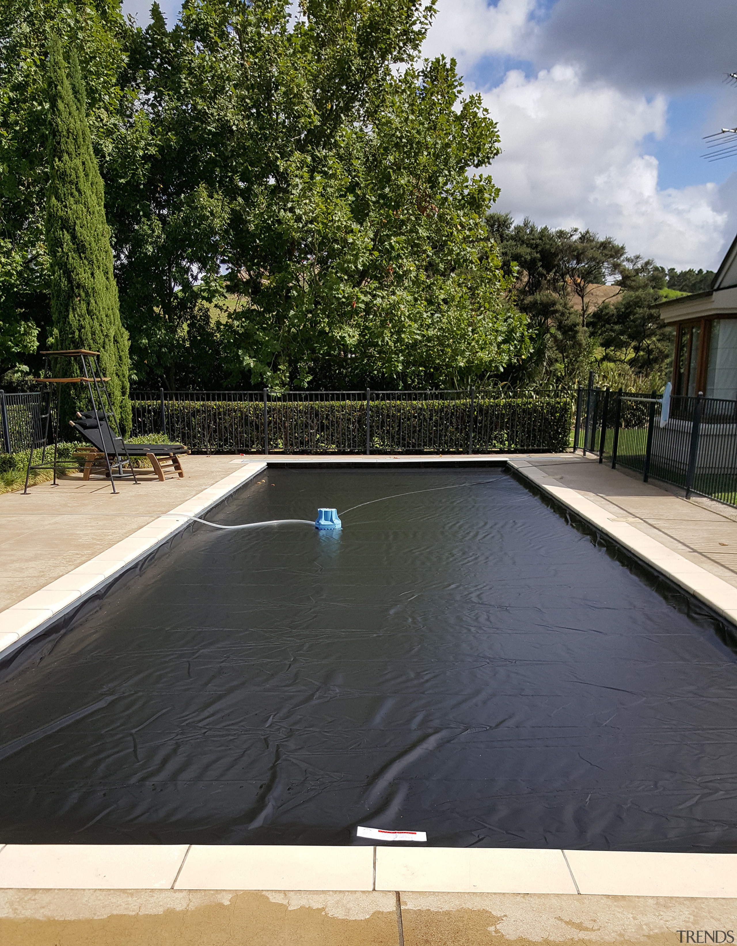 Coverstar Eclipse Auto Pool Covers are distributed here backyard, estate, leisure, outdoor structure, property, real estate, swimming pool, water, black