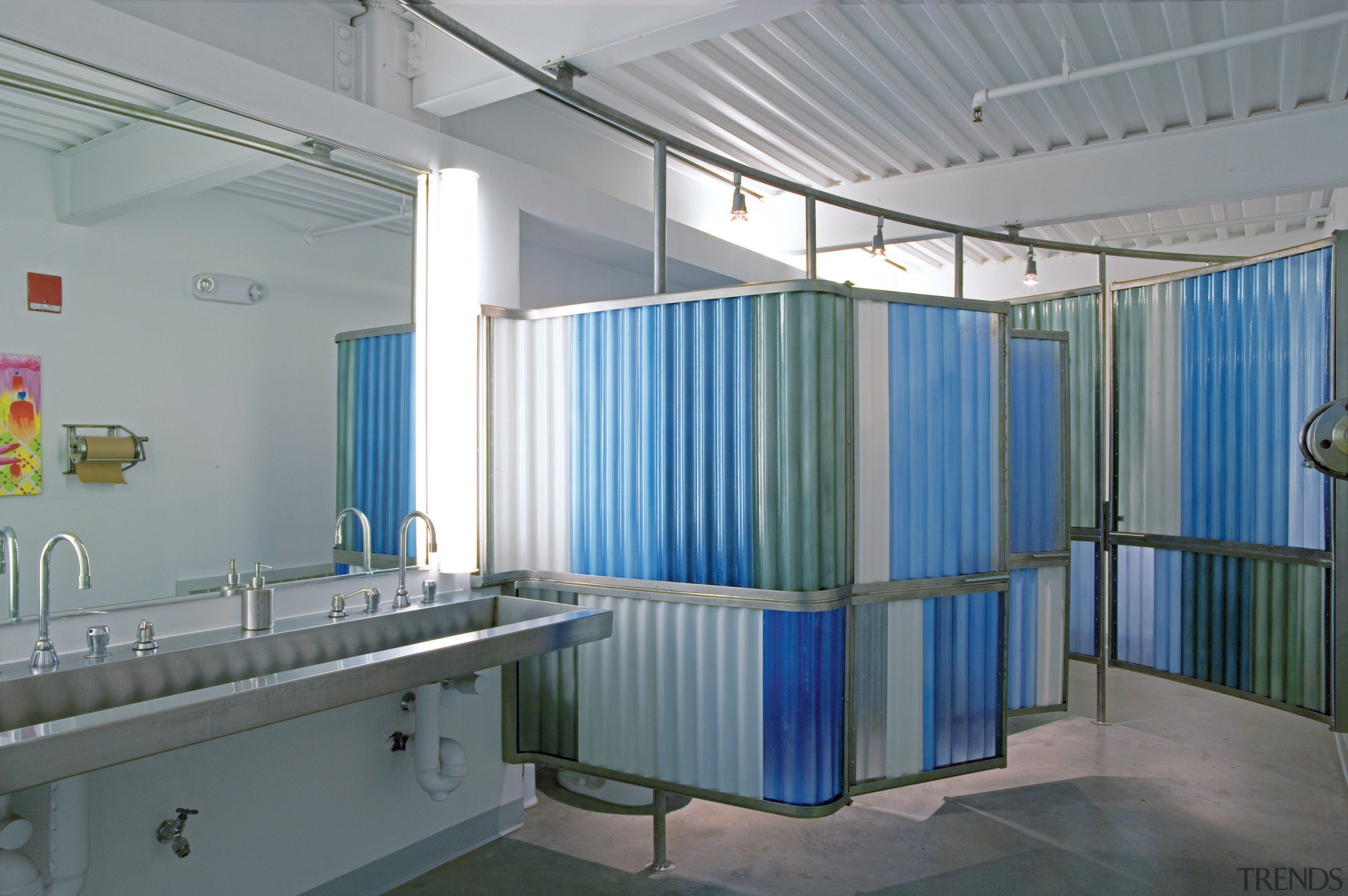 Traslucent acrylic panels ensure natrual daylight penetrates throughtout daylighting, interior design, product, gray