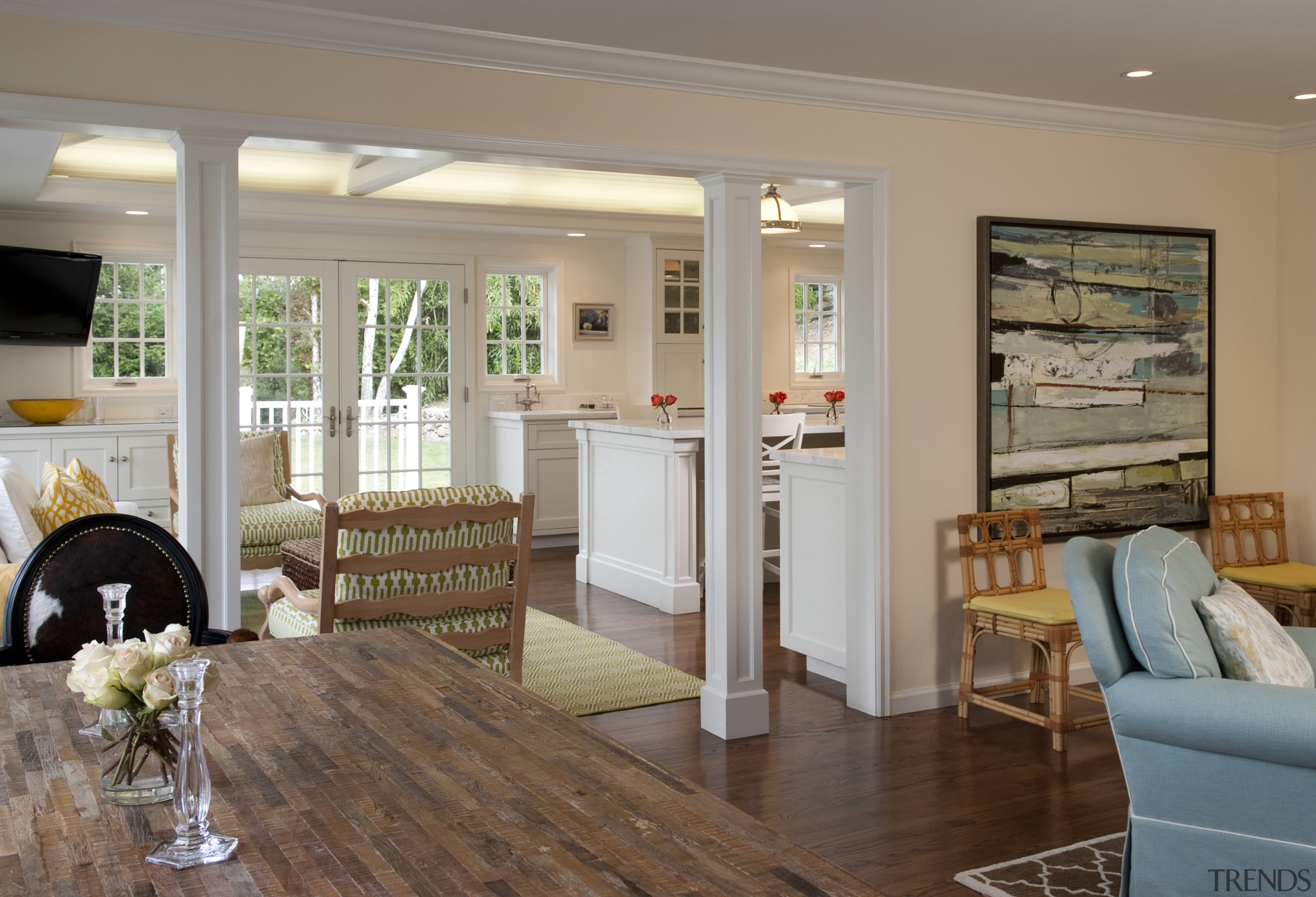 view of kitchen from dining room - view door, floor, flooring, home, interior design, living room, real estate, room, window, gray, brown