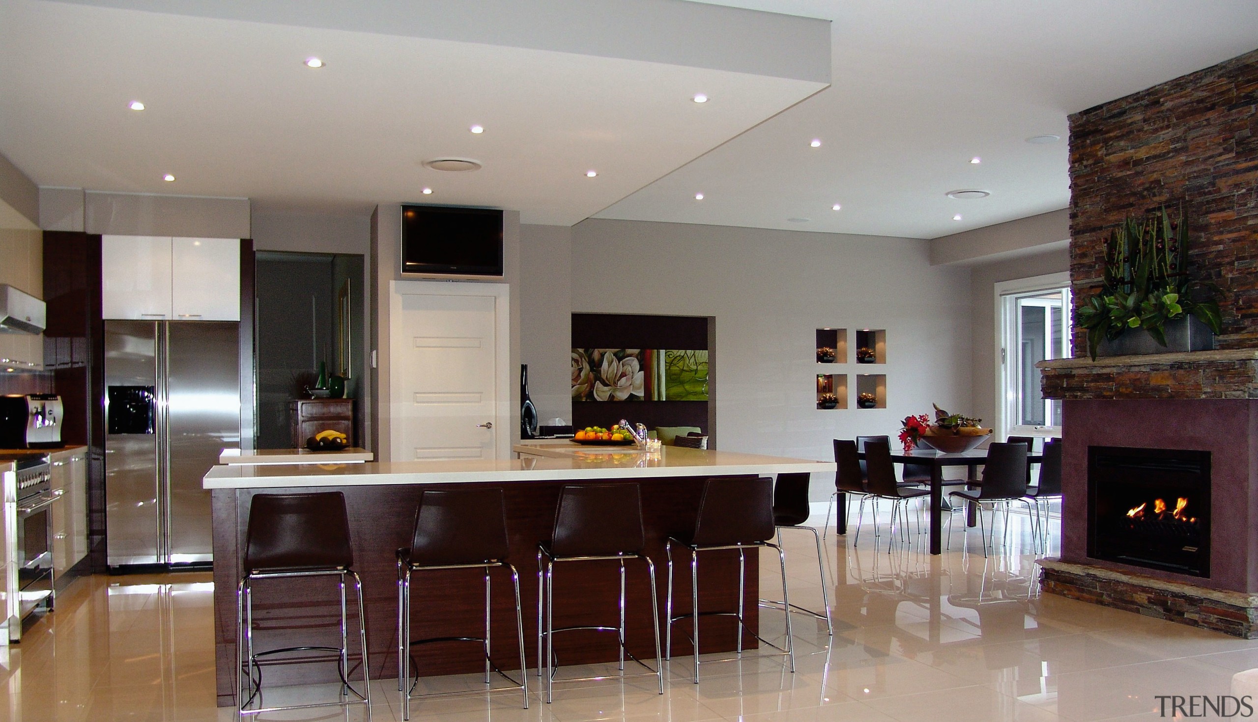 A view of a home built by Denton ceiling, countertop, floor, flooring, interior design, kitchen, living room, property, real estate, room, gray