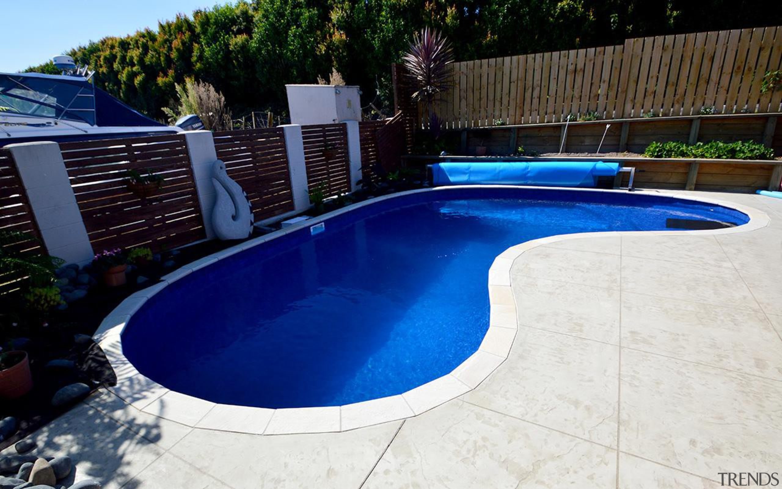 Gold Award recipient for Residential Swimming Pools under backyard, composite material, leisure, property, swimming pool, water, blue, white