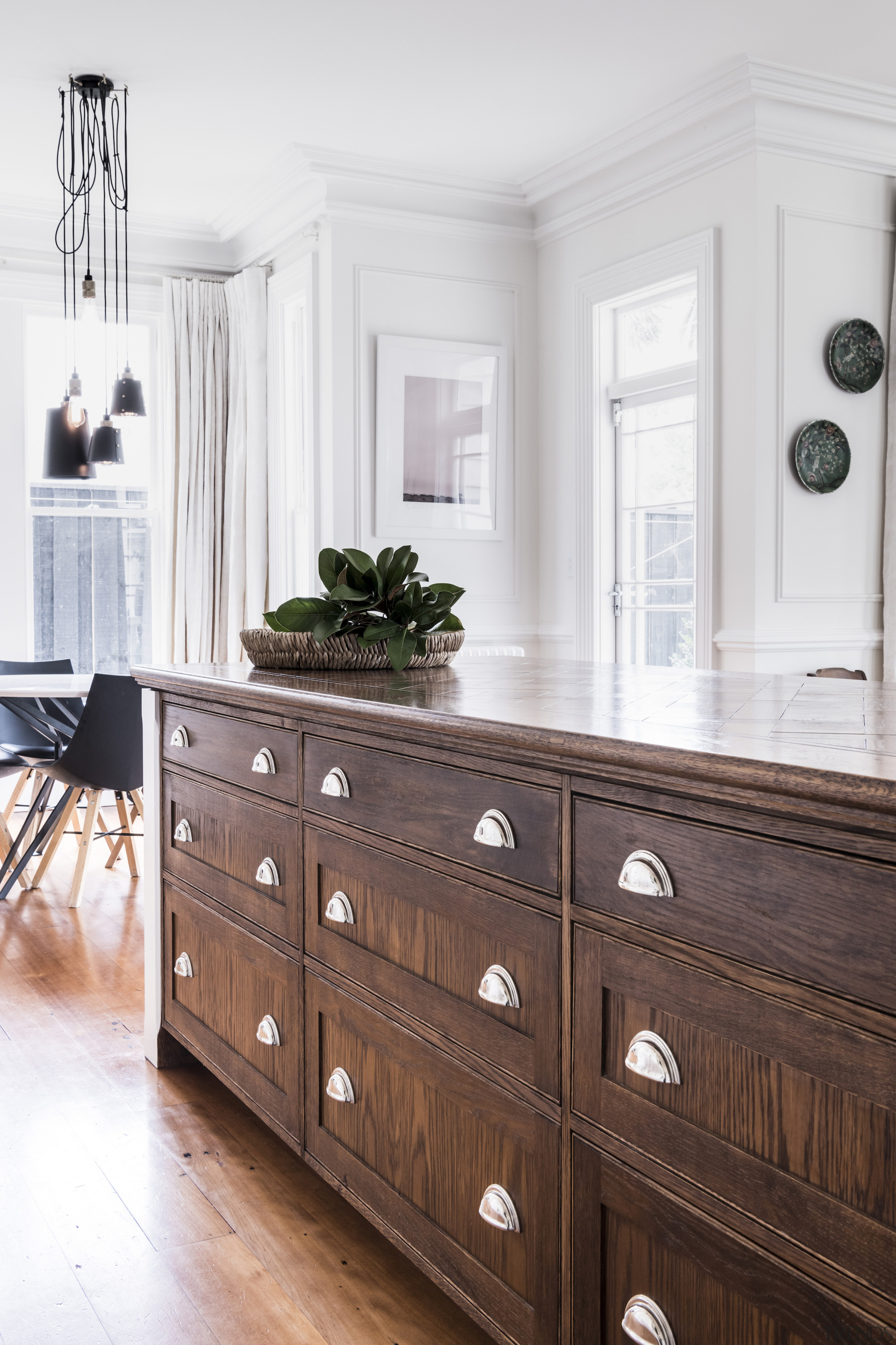 From this side in particular, the kitchen island 