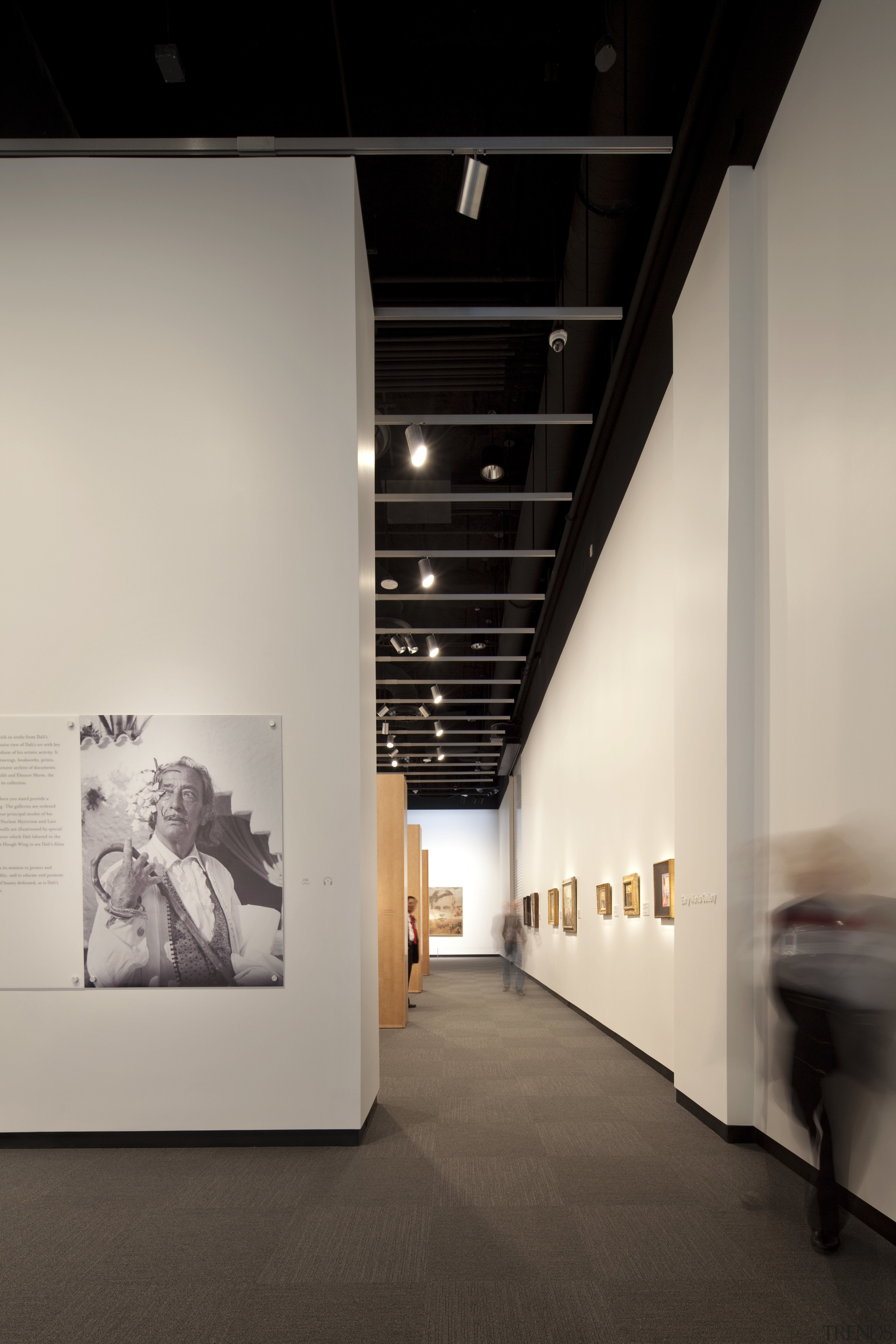 View of new art museum designed to house ceiling, exhibition, interior design, product design, tourist attraction, gray, black