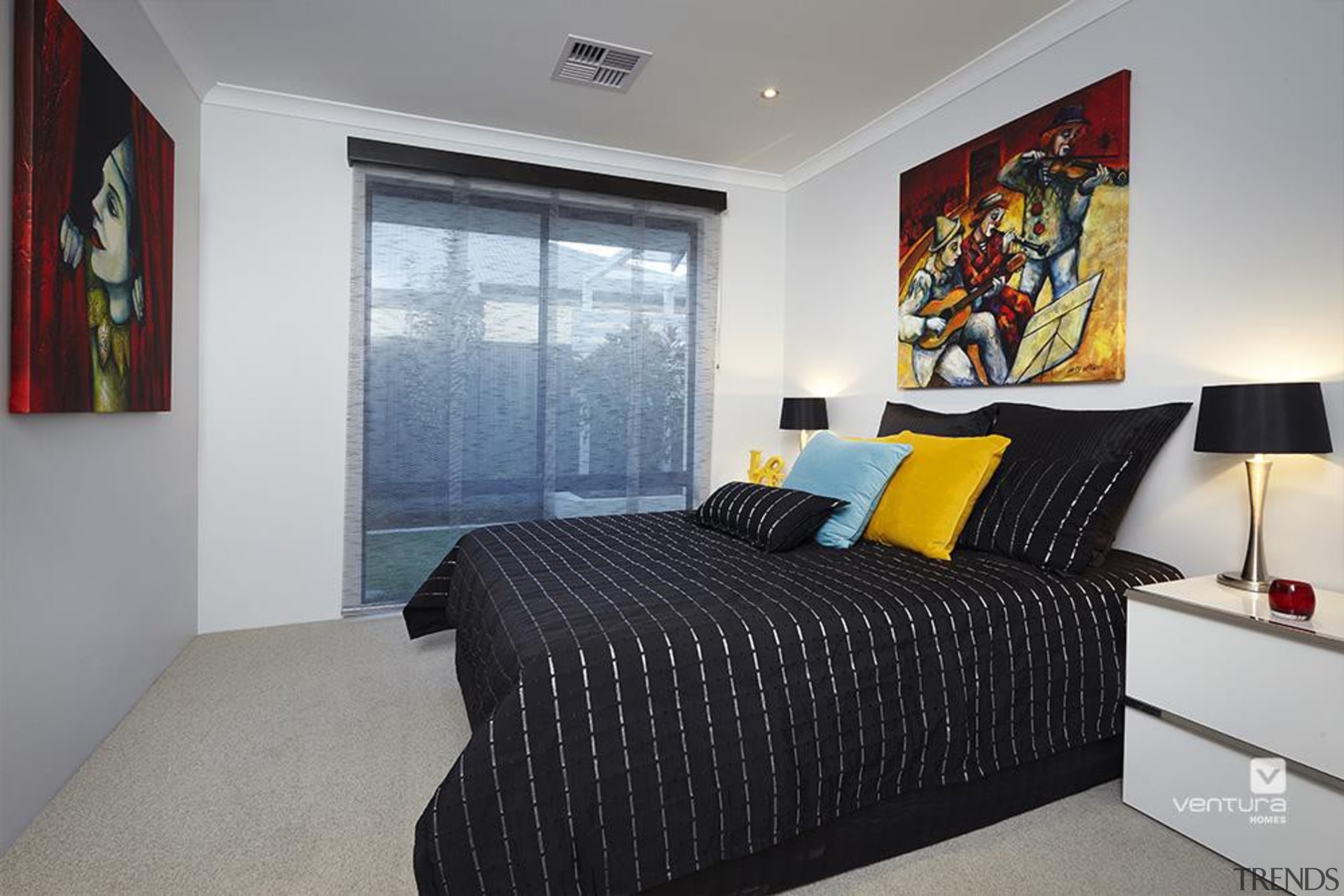 Bedroom design. - The Montrose Display Home - bedroom, ceiling, home, interior design, property, real estate, room, wall, gray