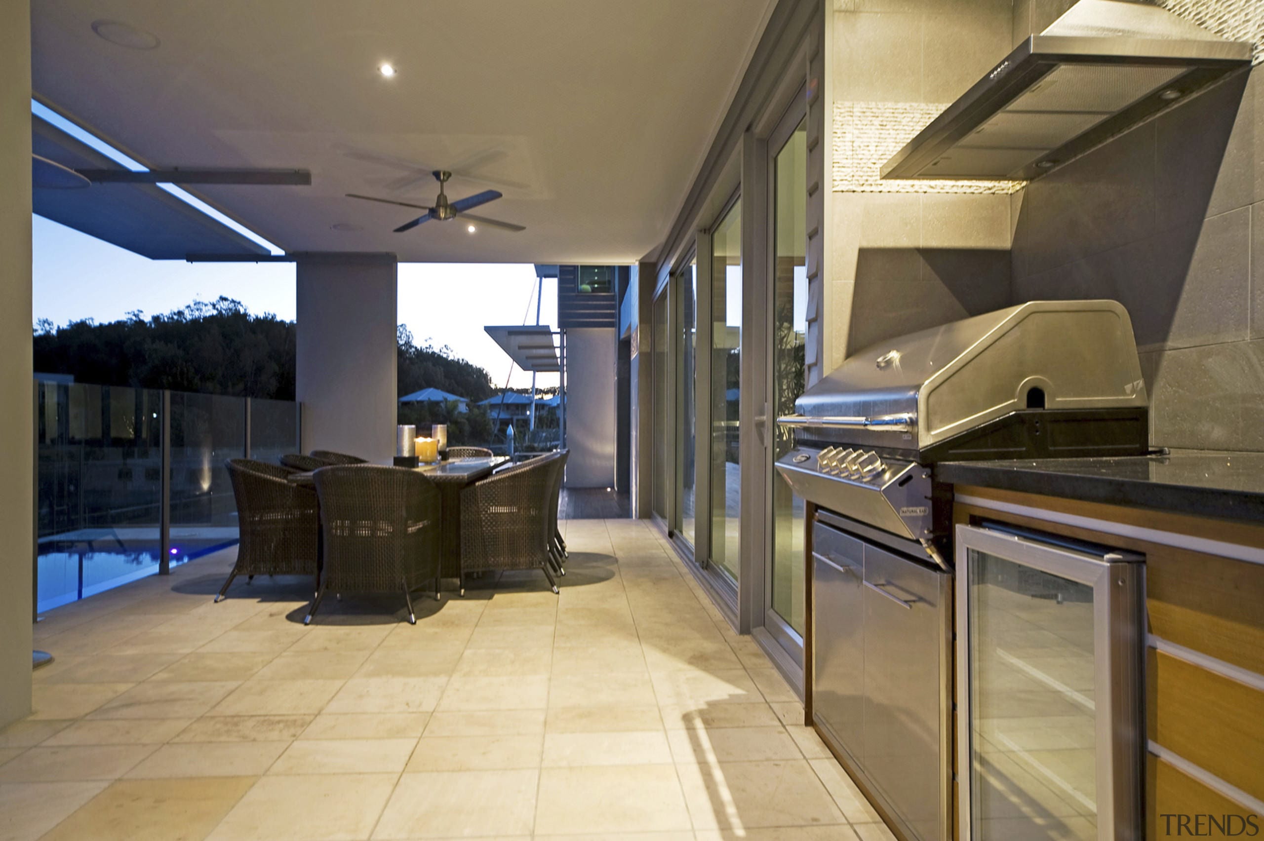Exterior view of the courtyard of this home architecture, floor, flooring, interior design, real estate, brown