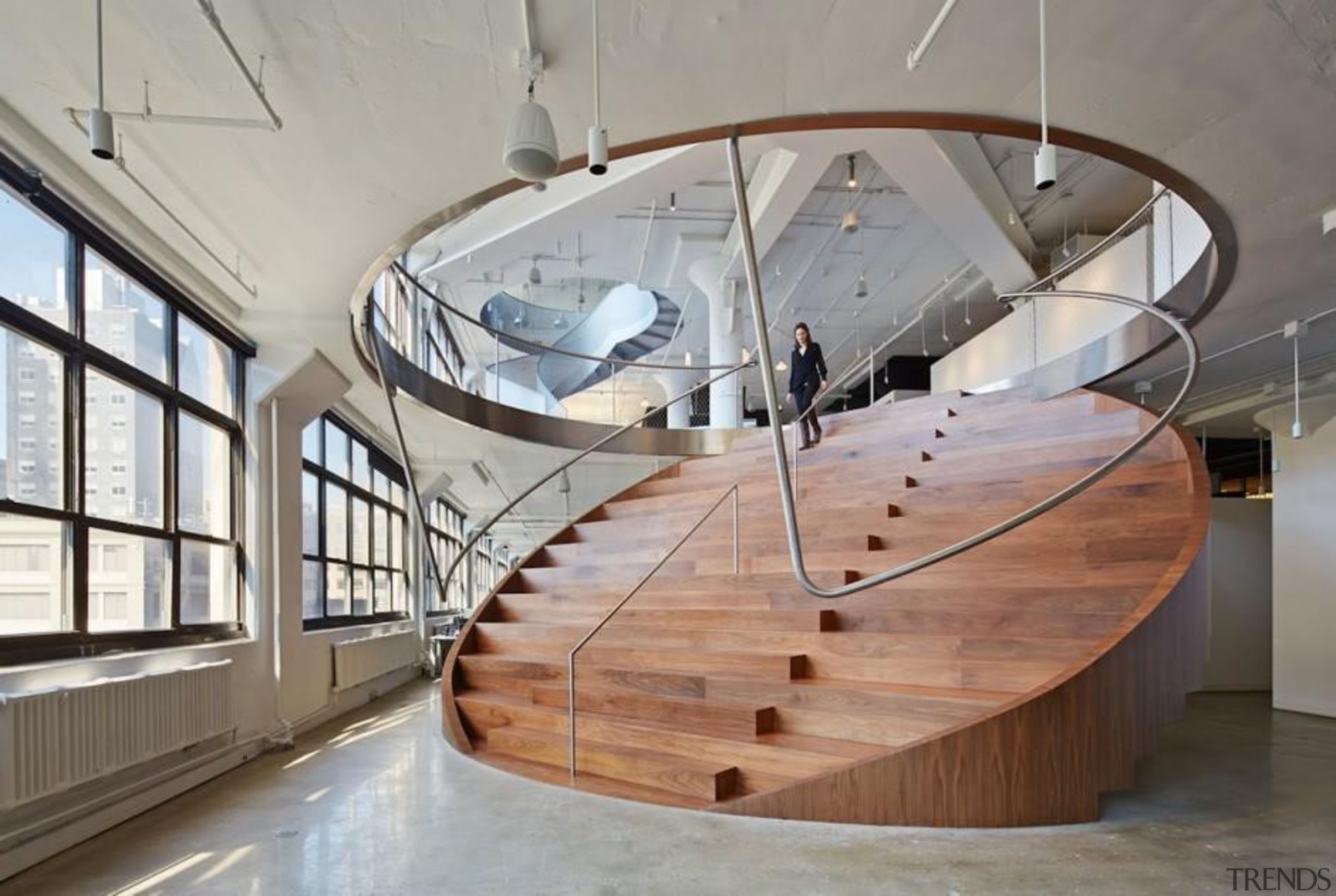 The design for renowned advertising agency Wieden+Kennedy moves architecture, handrail, interior design, maritime museum, product design, stairs, tourist attraction, gray