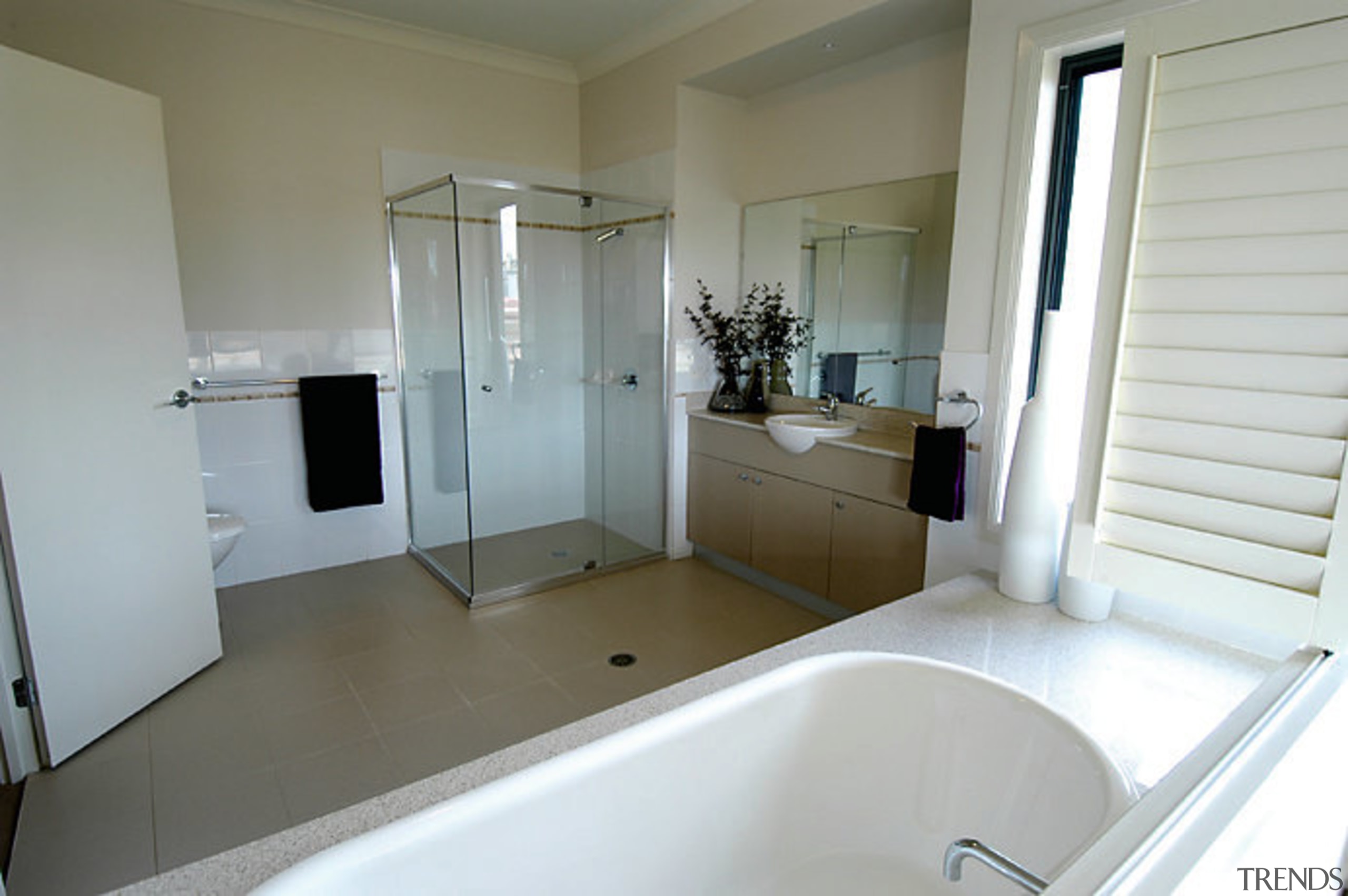 View of the bathroom - View of the bathroom, floor, home, property, real estate, room, window, gray