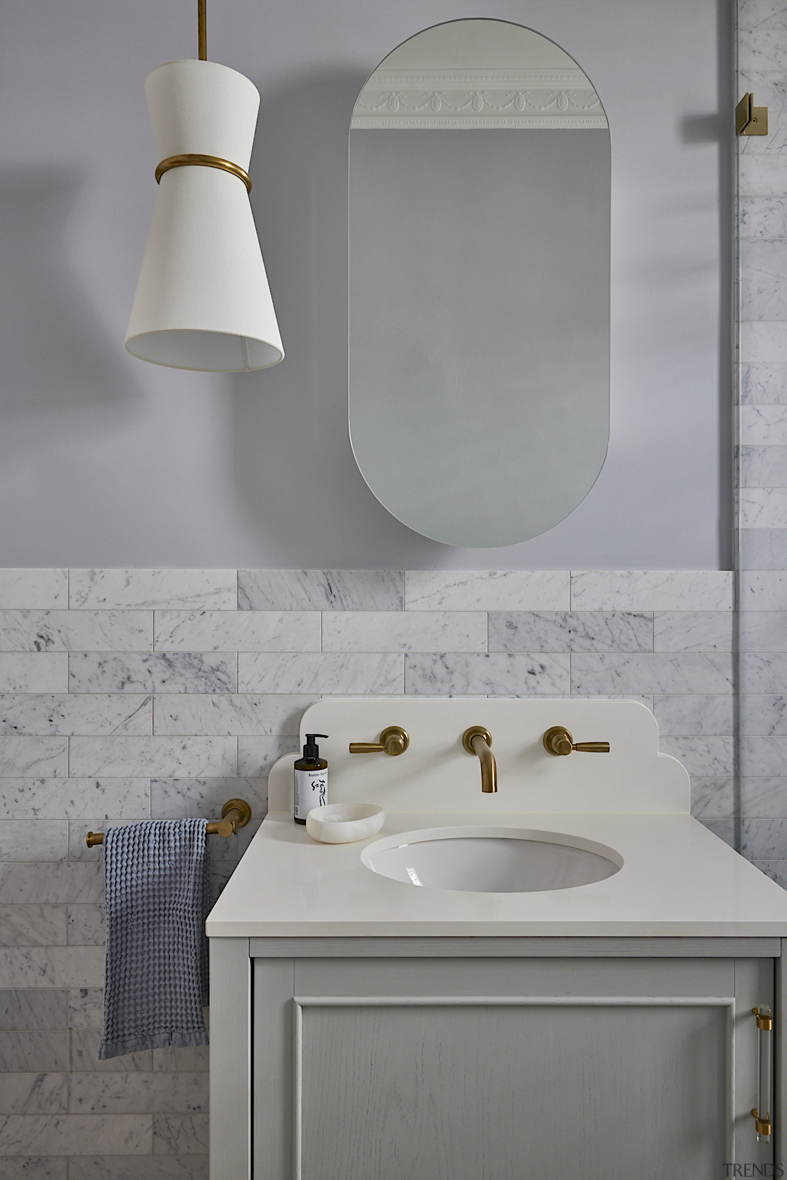 Both vanity and floating wall mirror continue the 