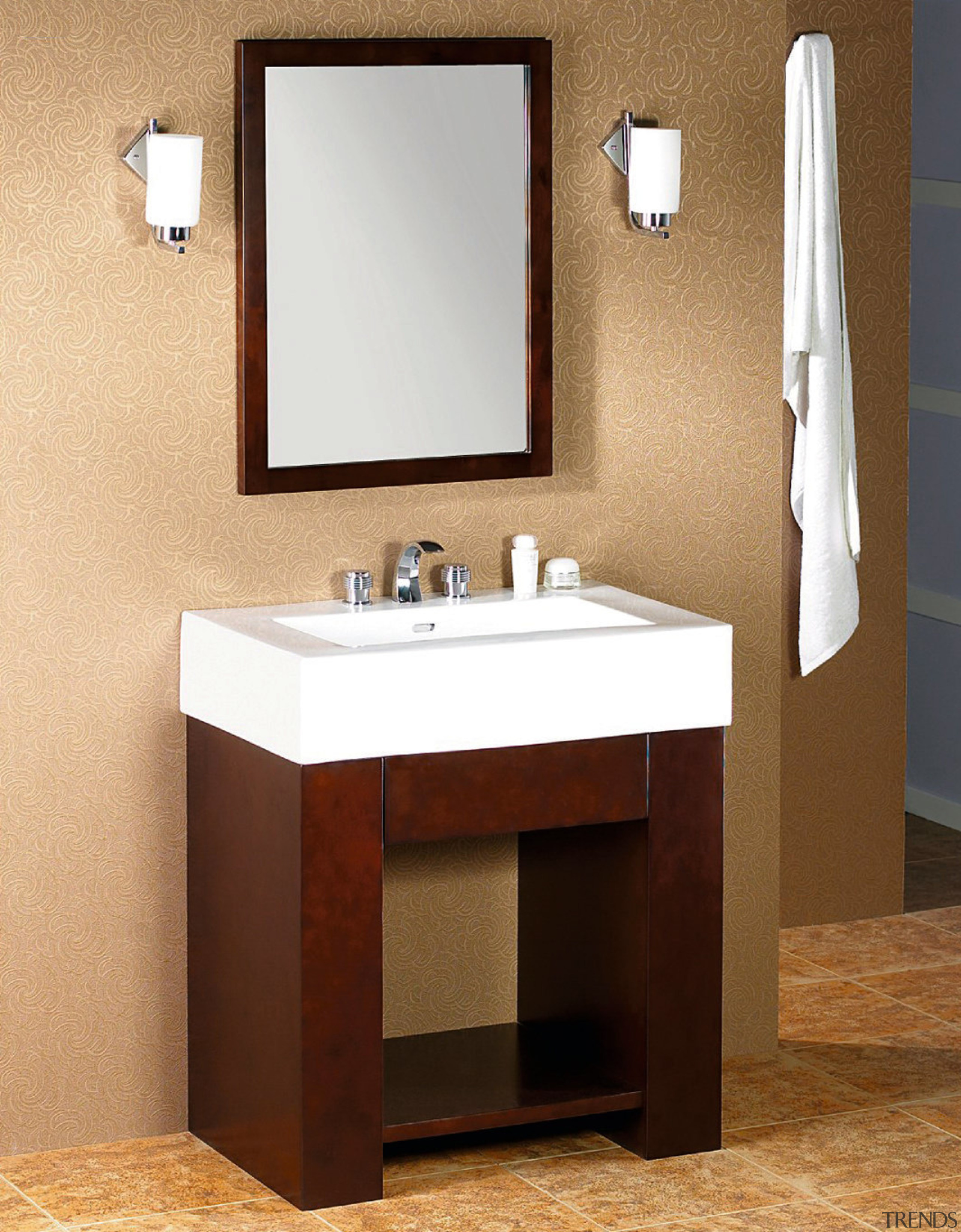 Ronbow's extensive product range icludes Shoji, with Vintage bathroom, bathroom accessory, bathroom cabinet, bathroom sink, furniture, plumbing fixture, product design, sink, orange, brown