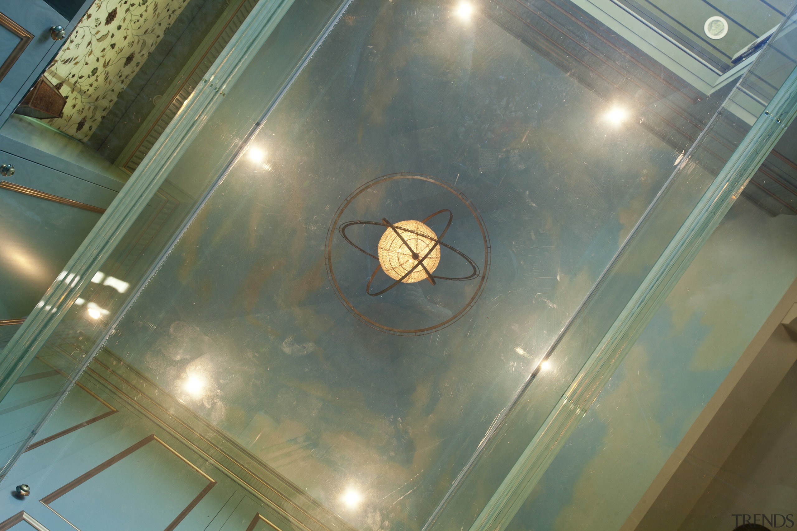 The upper level of this hidden tower room architecture, ceiling, daylighting, light, lighting, gray