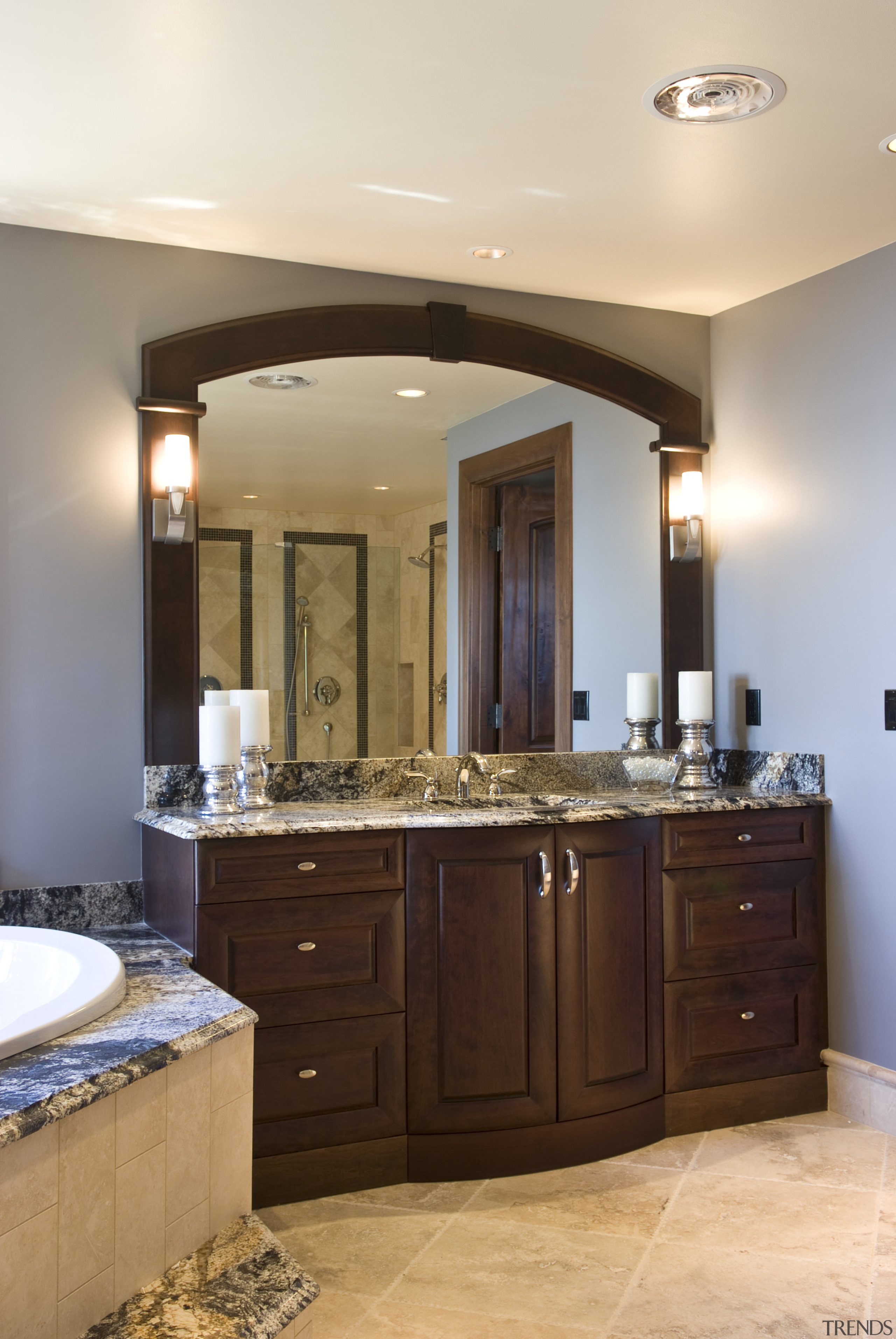 Pacific Crest Industries design and manufacture custom cabinetry bathroom, bathroom accessory, bathroom cabinet, cabinetry, ceiling, countertop, cuisine classique, estate, floor, flooring, home, interior design, kitchen, room, sink, wall, brown