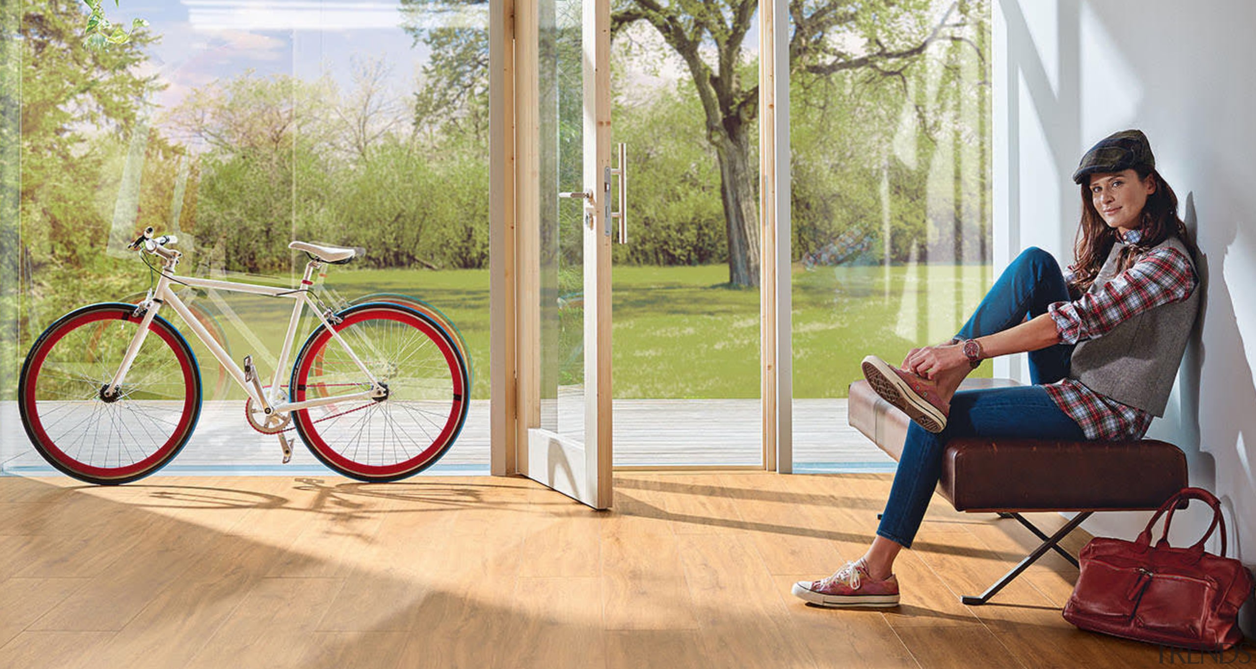 Healthy DISANO flooring by Haro Quality Flooring bicycle, bicycle part, bicycle wheel, floor, flooring, furniture, leisure, room, vehicle, window, wood flooring, orange