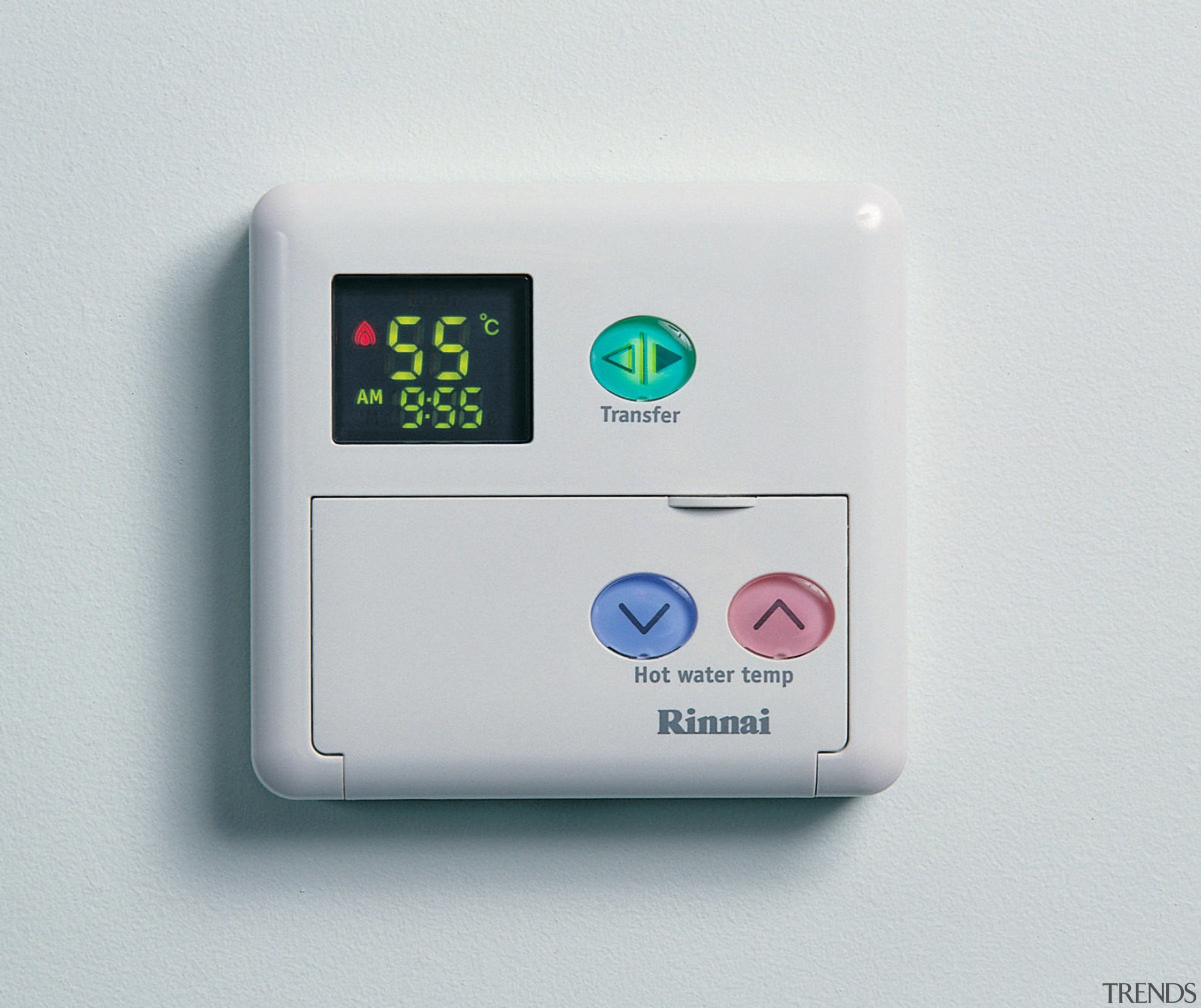 Control panel for Rinnai gas hot water heating electronics, product, product design, security alarm, technology, weighing scale, white