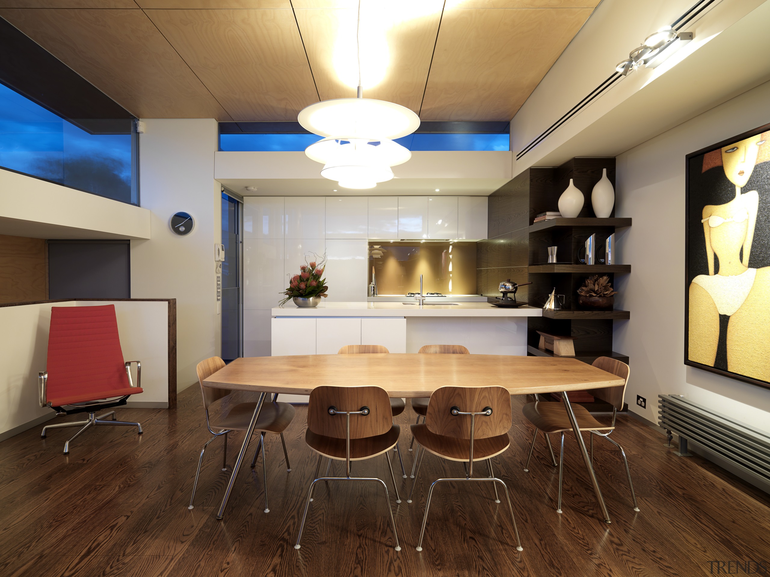 View of kitchen designed by Nicholas Murray featuring ceiling, furniture, interior design, room, table, brown