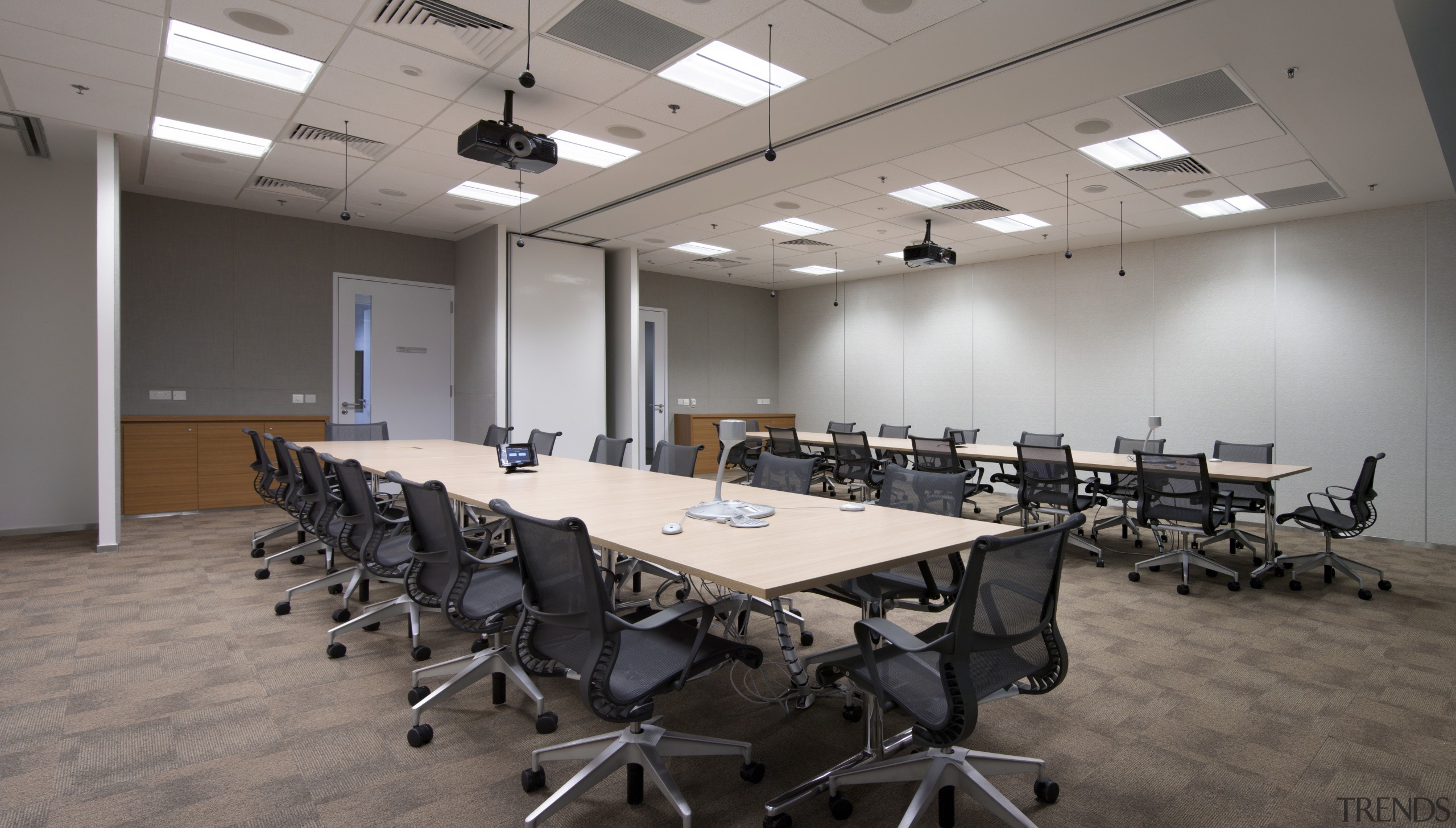 View of the Solaris building with AutoDesk fit-out, classroom, conference hall, office, table, gray