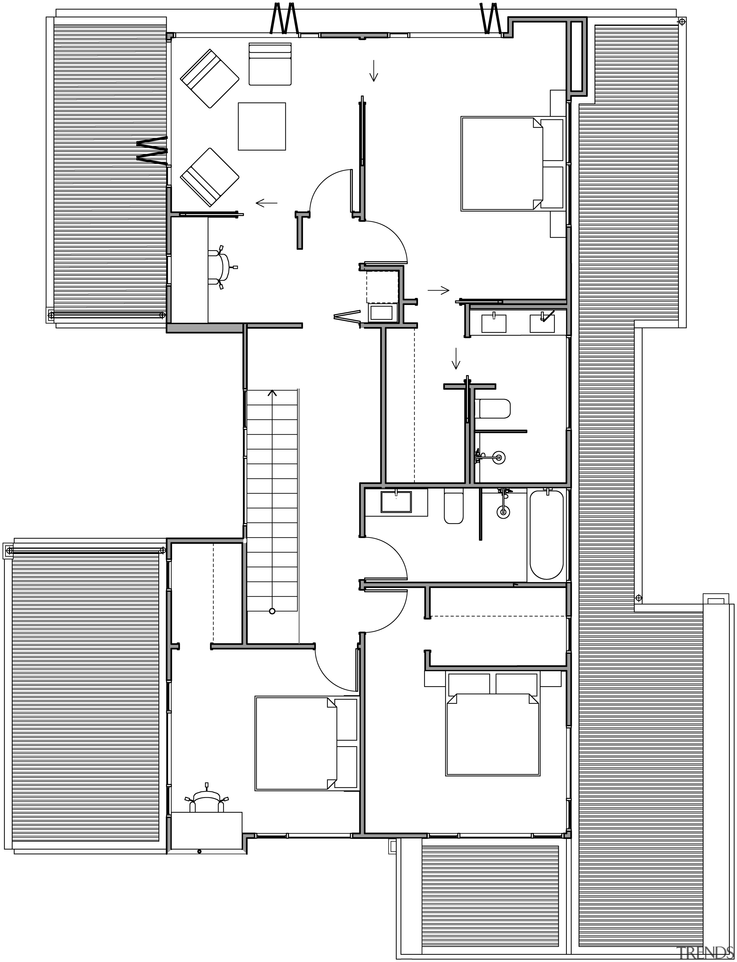 This upper level of a house by Architecture angle, architecture, area, black and white, design, diagram, drawing, floor plan, font, line, monochrome, plan, product, product design, structure, technical drawing, text, white