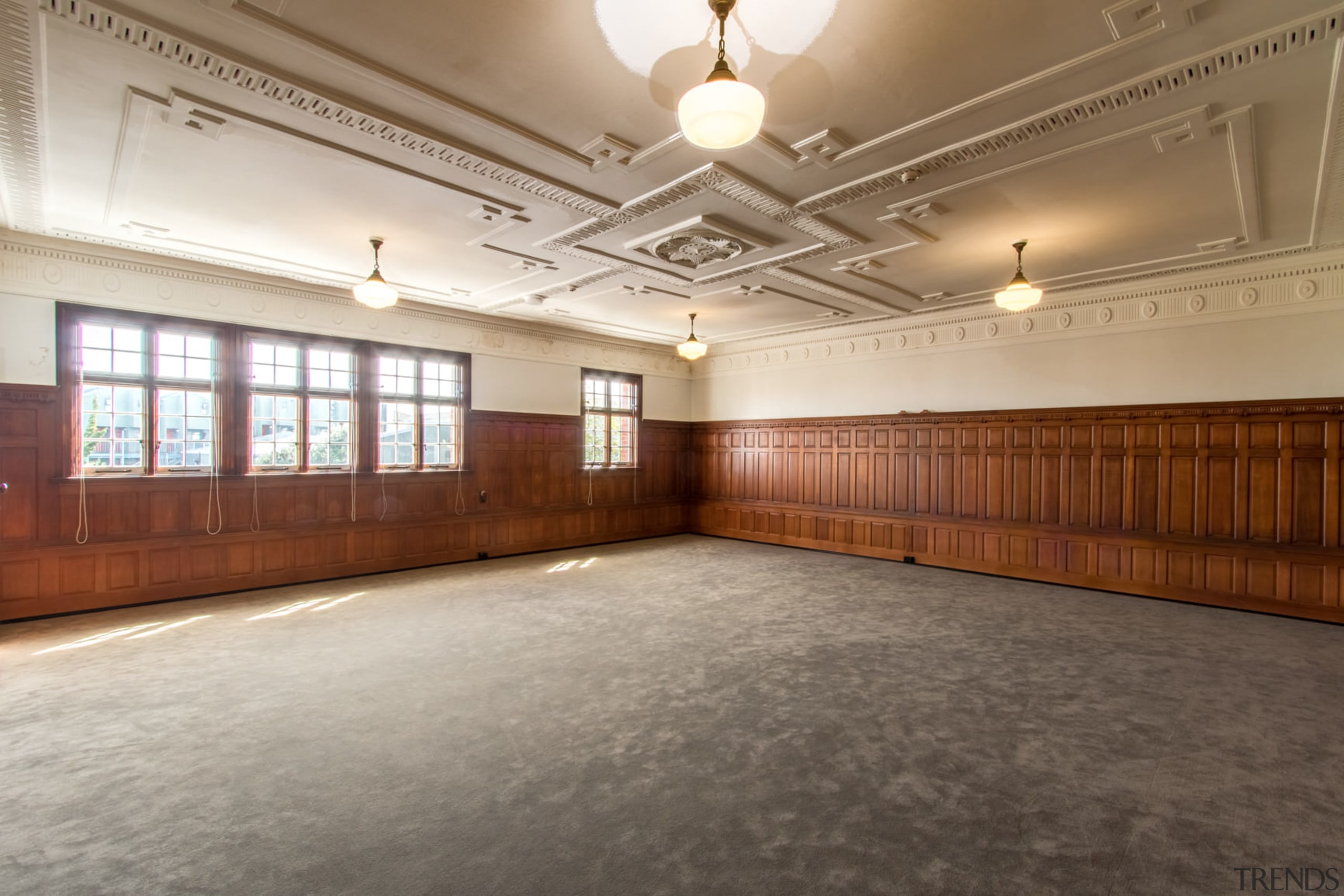 The Society Room, upstairs at the front of ceiling, estate, floor, flooring, function hall, interior design, lobby, gray, brown