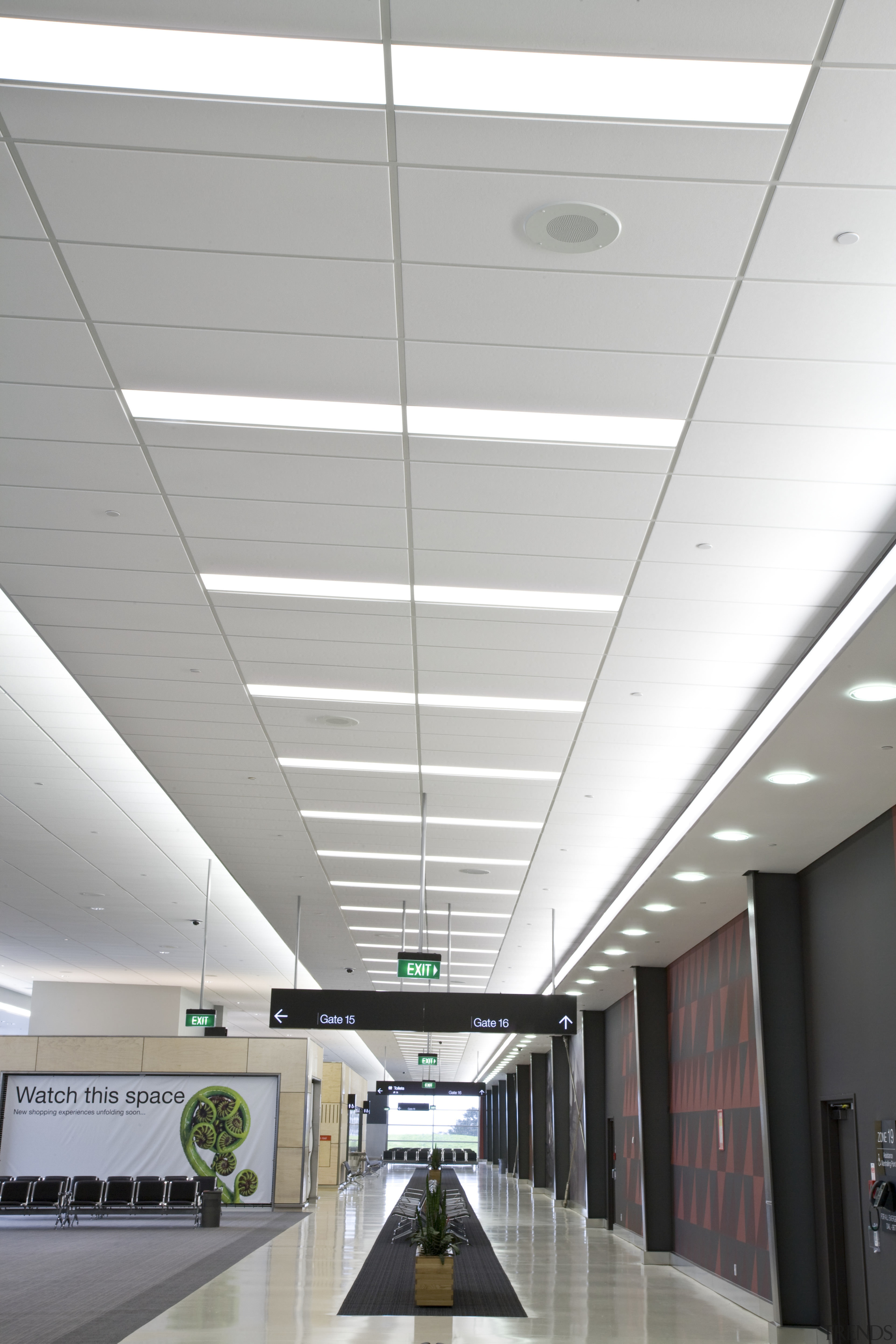 All lighting and power installation at the new architecture, ceiling, daylighting, interior design, gray, white