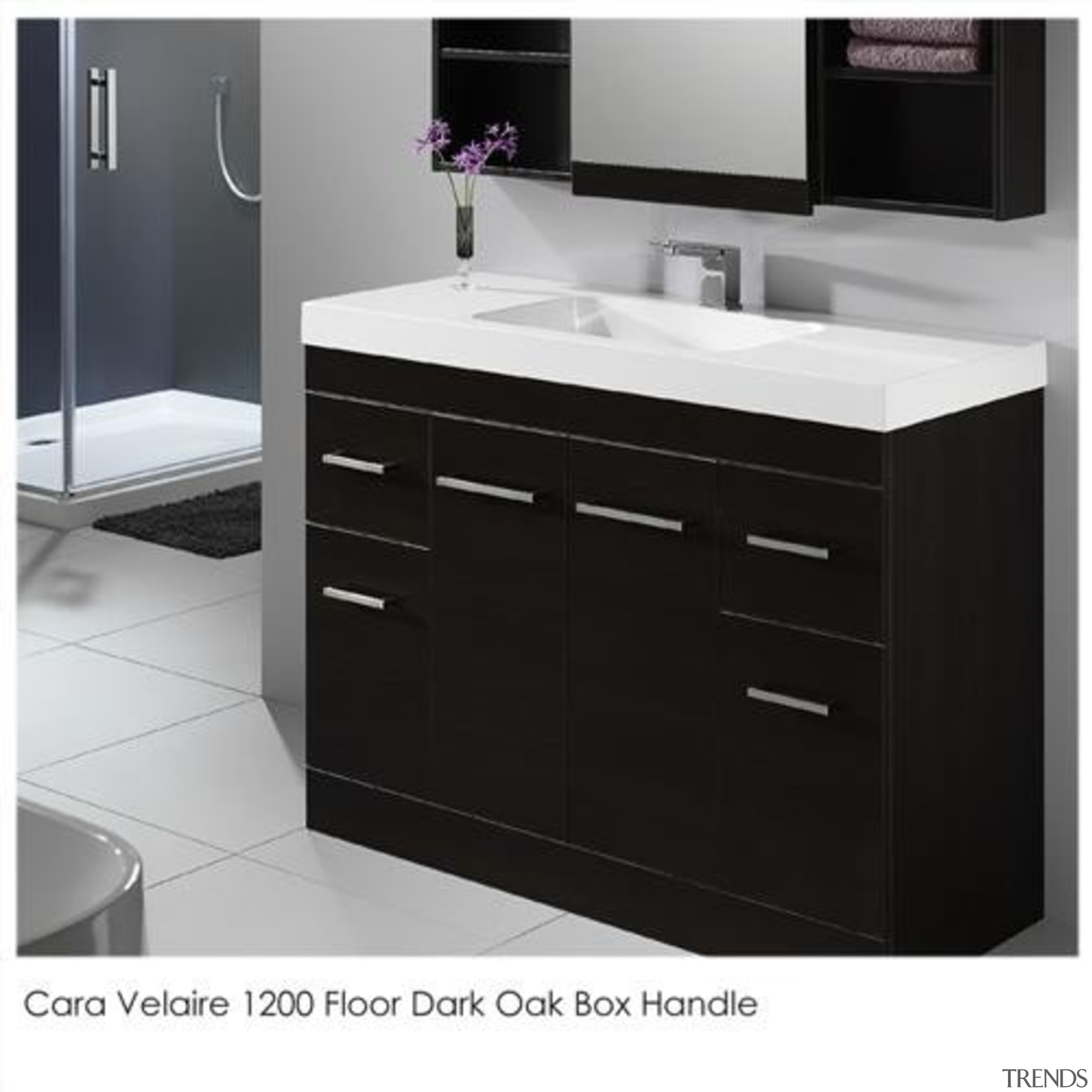 Model: CAVE075SSoft basin corners and thick external lines angle, bathroom, bathroom accessory, bathroom cabinet, bathroom sink, chest of drawers, drawer, furniture, plumbing fixture, product, sink, tap, black, white
