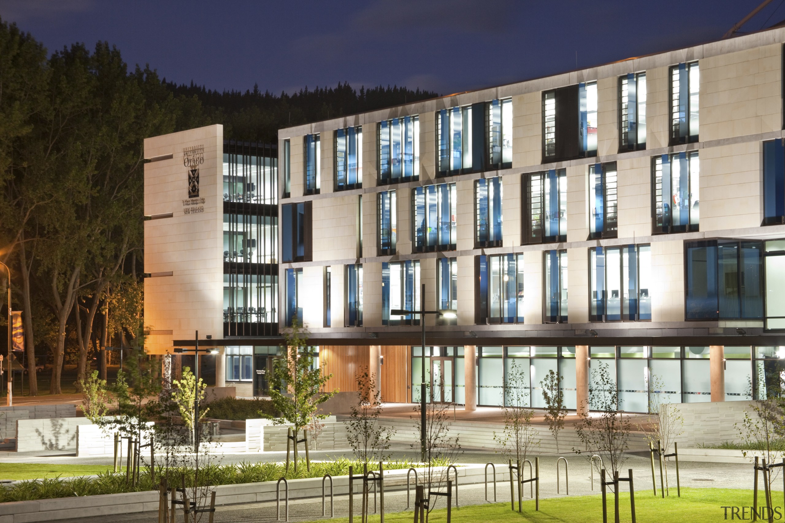 Exterior of university building with white and glass apartment, architecture, building, condominium, corporate headquarters, elevation, estate, facade, home, house, mixed use, neighbourhood, property, real estate, residential area, window, white, brown