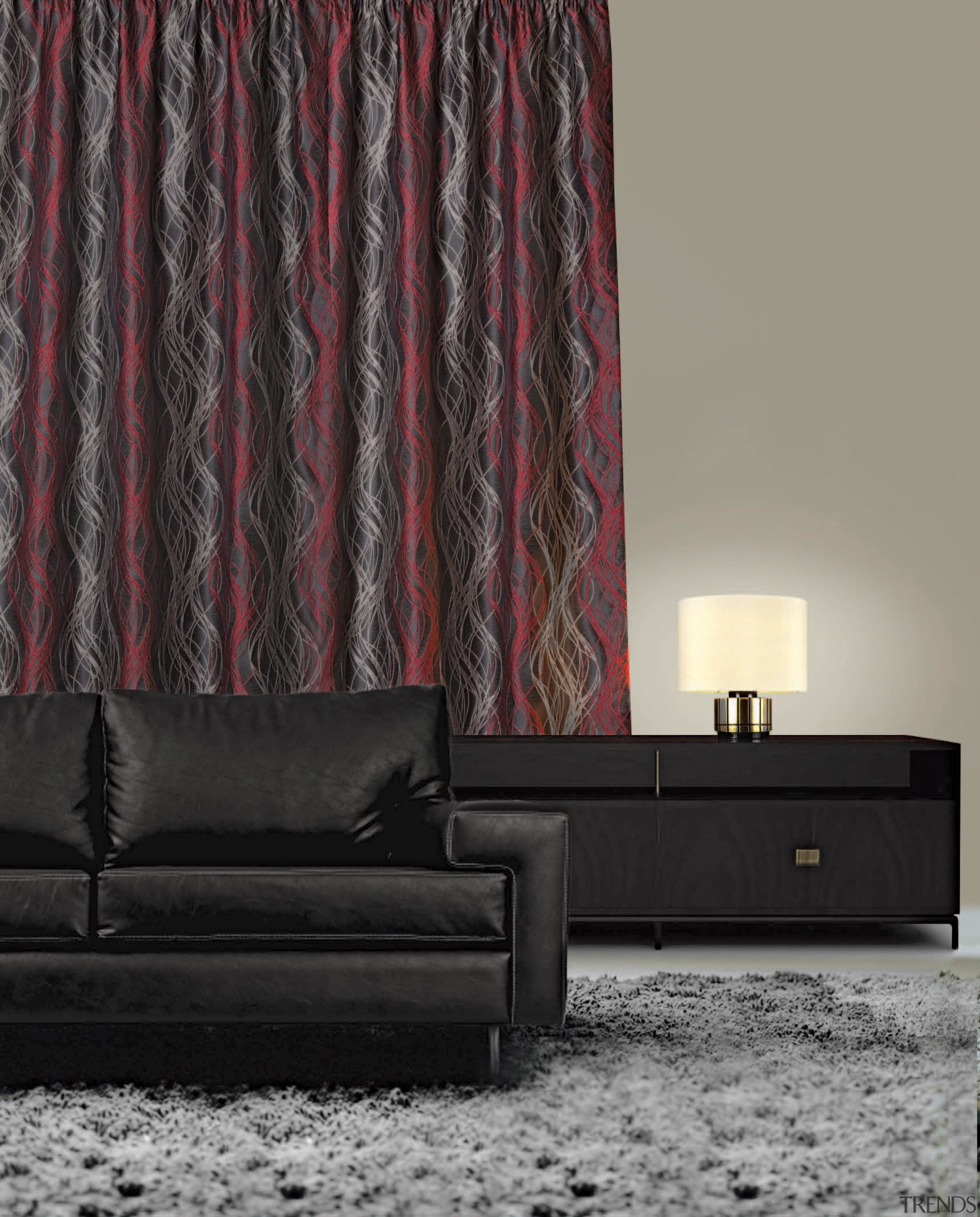 Tease Room Flame - couch | curtain | couch, curtain, interior design, textile, wall, window covering, window treatment, black, gray