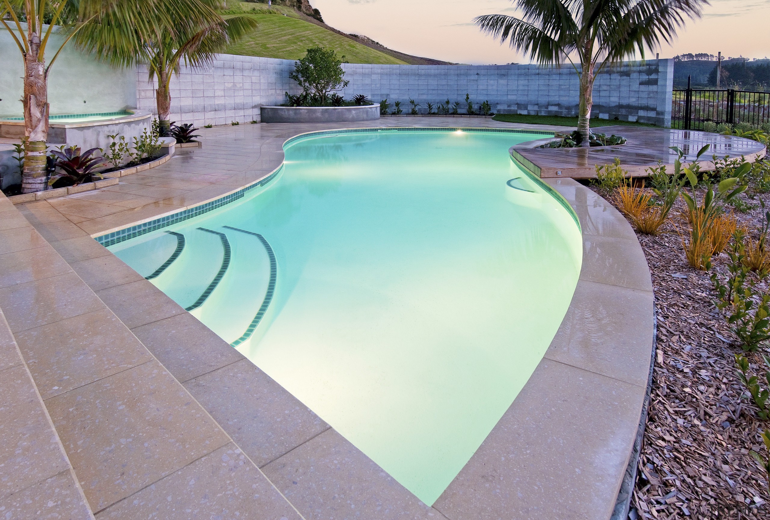 View of a resort-styled pool which was built backyard, estate, leisure, real estate, swimming pool, water, gray