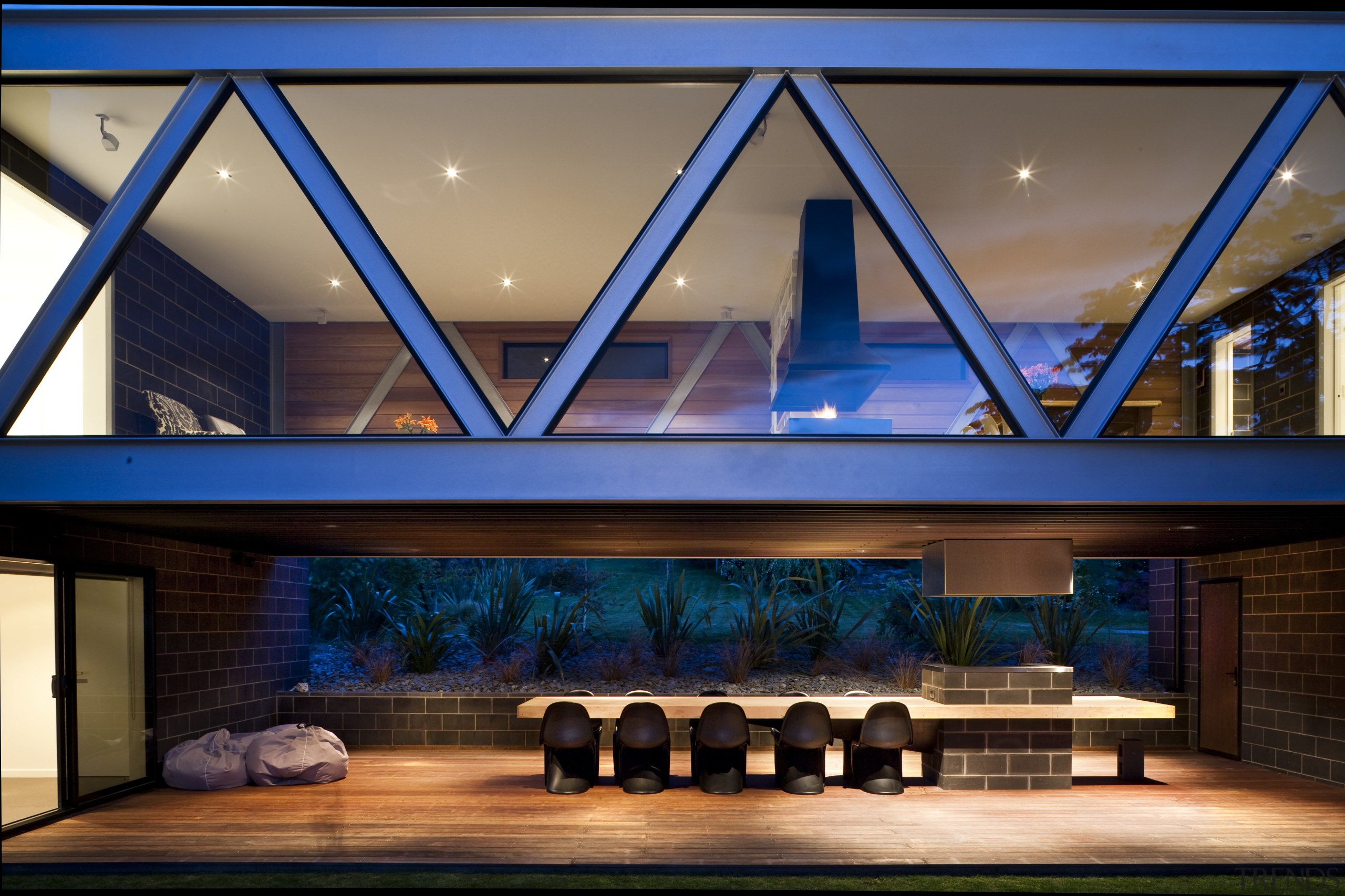 View of a home which features aluminium joinery architecture, ceiling, daylighting, estate, home, house, interior design, lighting, window, blue