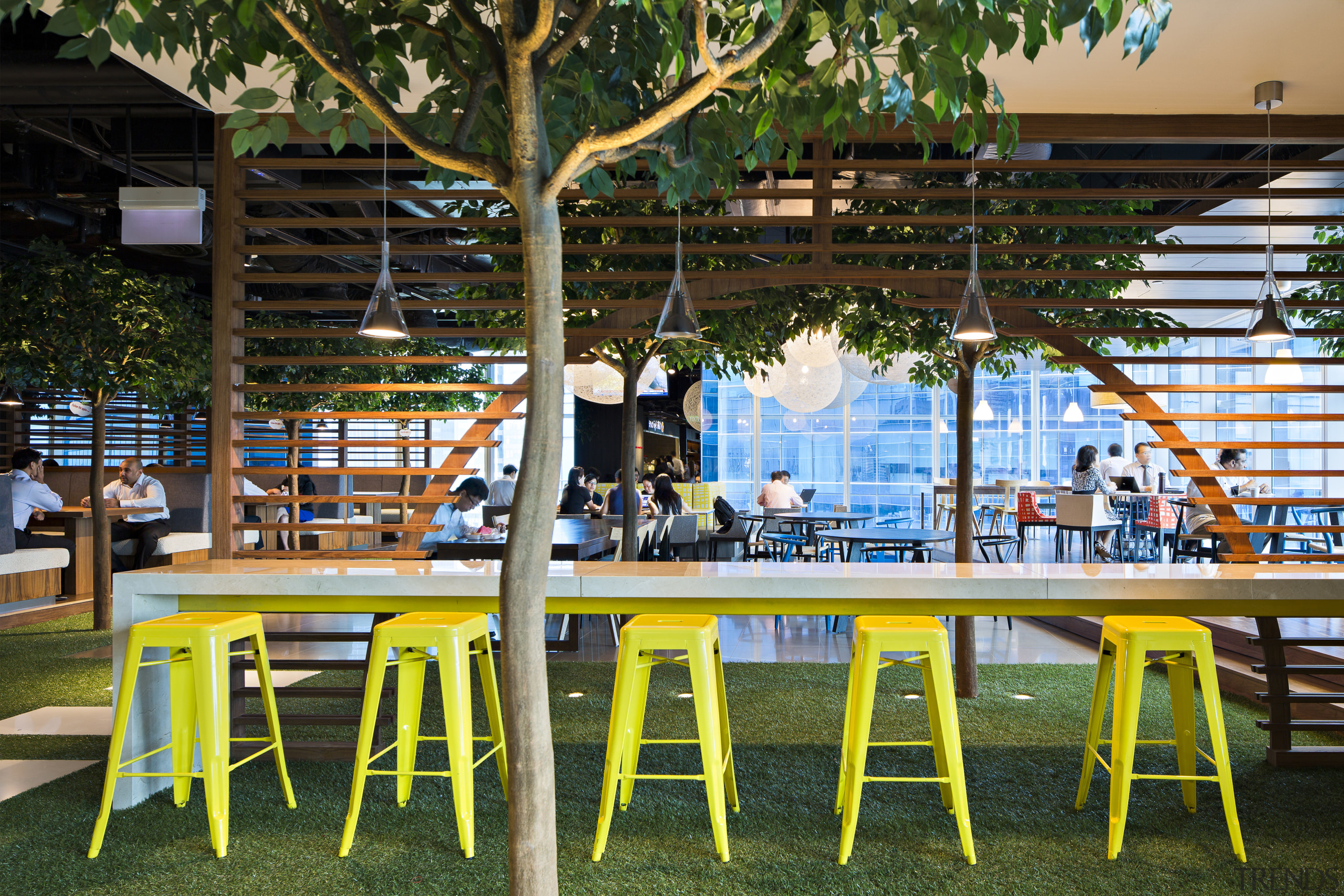 The design of the Exchange @ DBS Asia leisure, plant, recreation, table, tree, yellow, brown