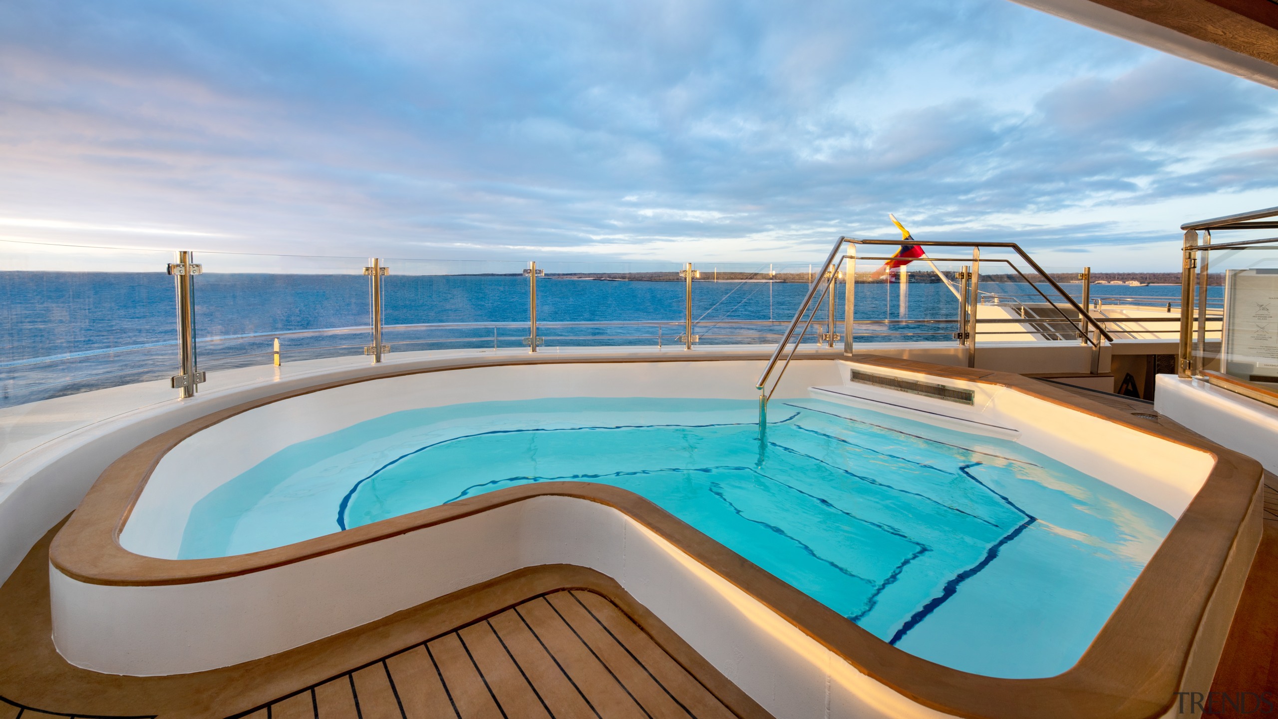 The 100-metre-long open ocean cruise ship is a teal