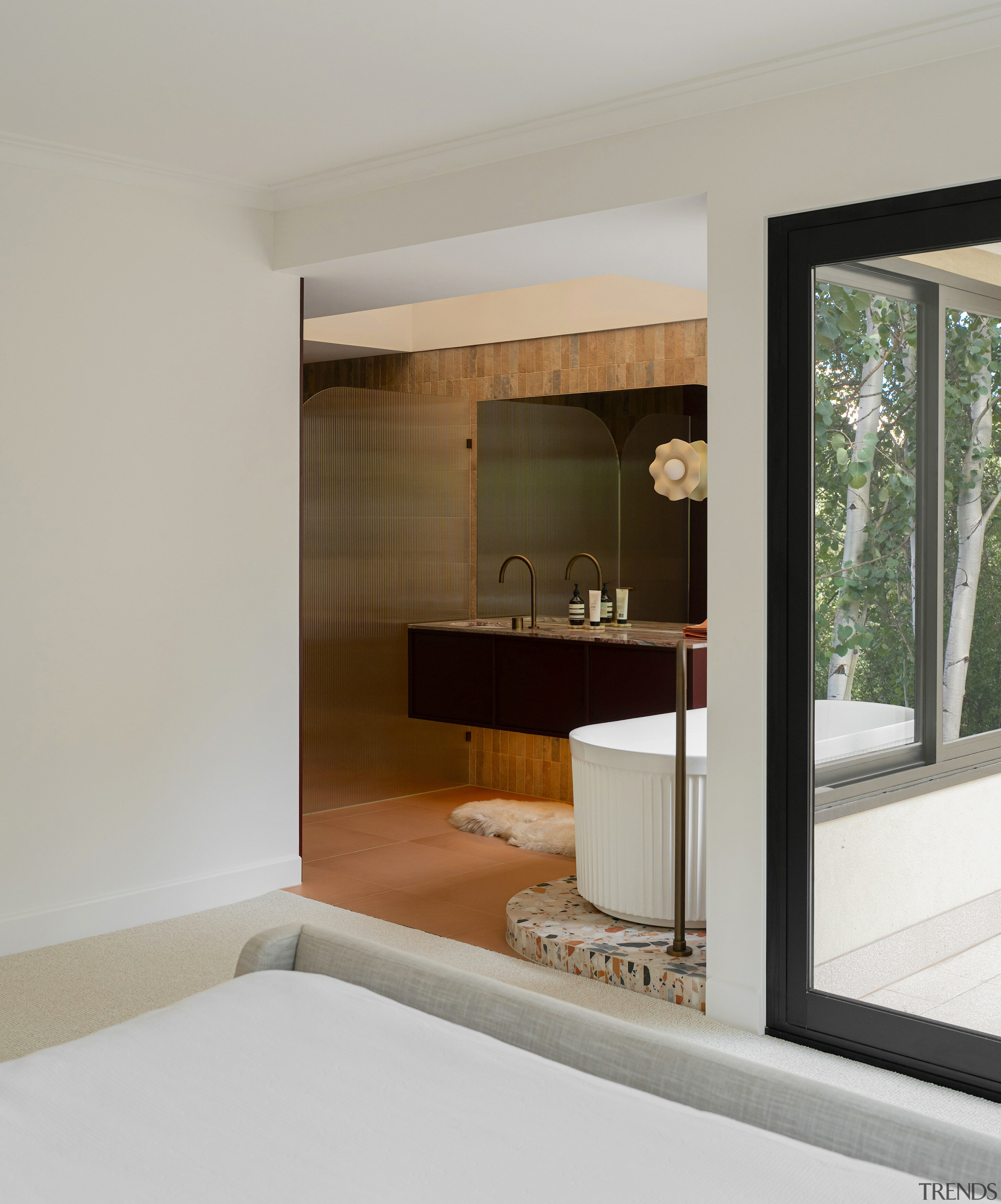 The sculptural bath is on show to both 