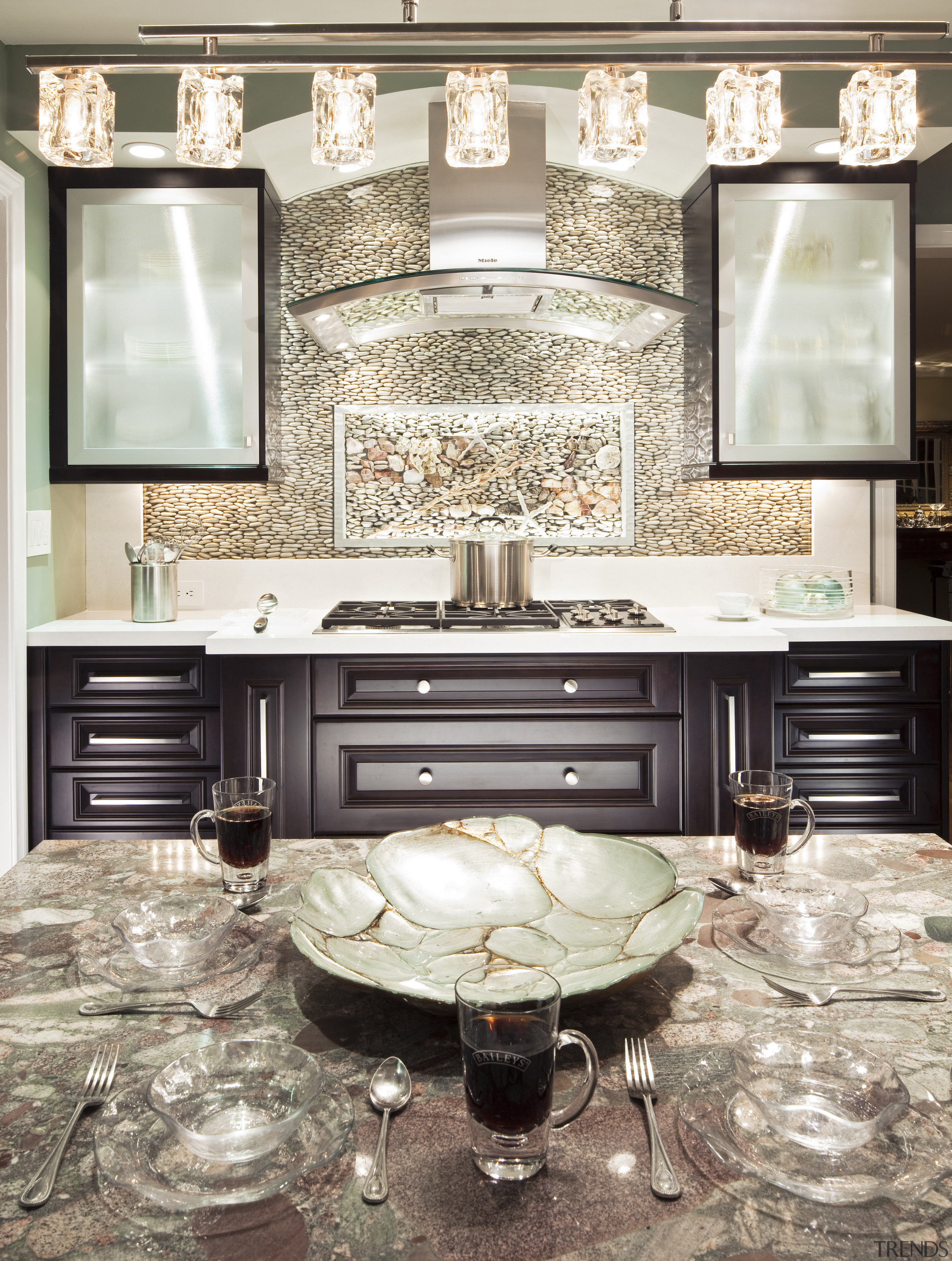 Kitchen with dark colours &amp; classical style - countertop, cuisine classique, furniture, home, interior design, kitchen, living room, room, table, wall, white