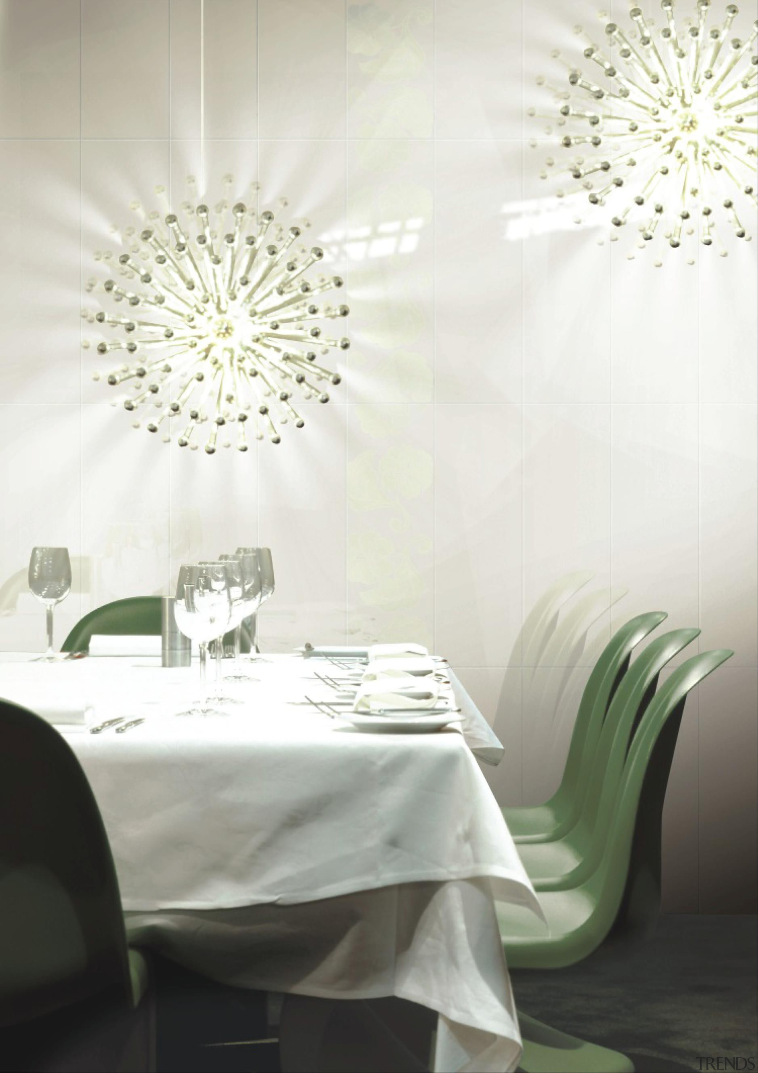 Origami white dining room interior wall tiles - ceiling, interior design, lamp, lampshade, light fixture, lighting, lighting accessory, product design, table, wall, wallpaper, white