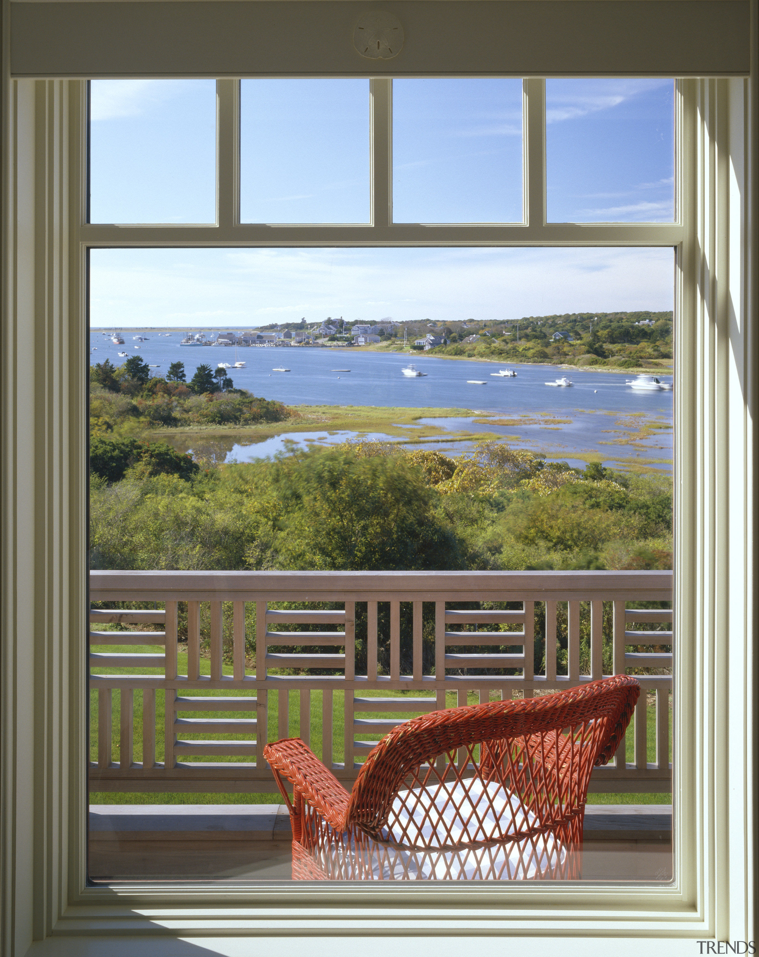 Interior view of a window looking out to door, home, picture frame, real estate, shade, sky, window, wood, brown