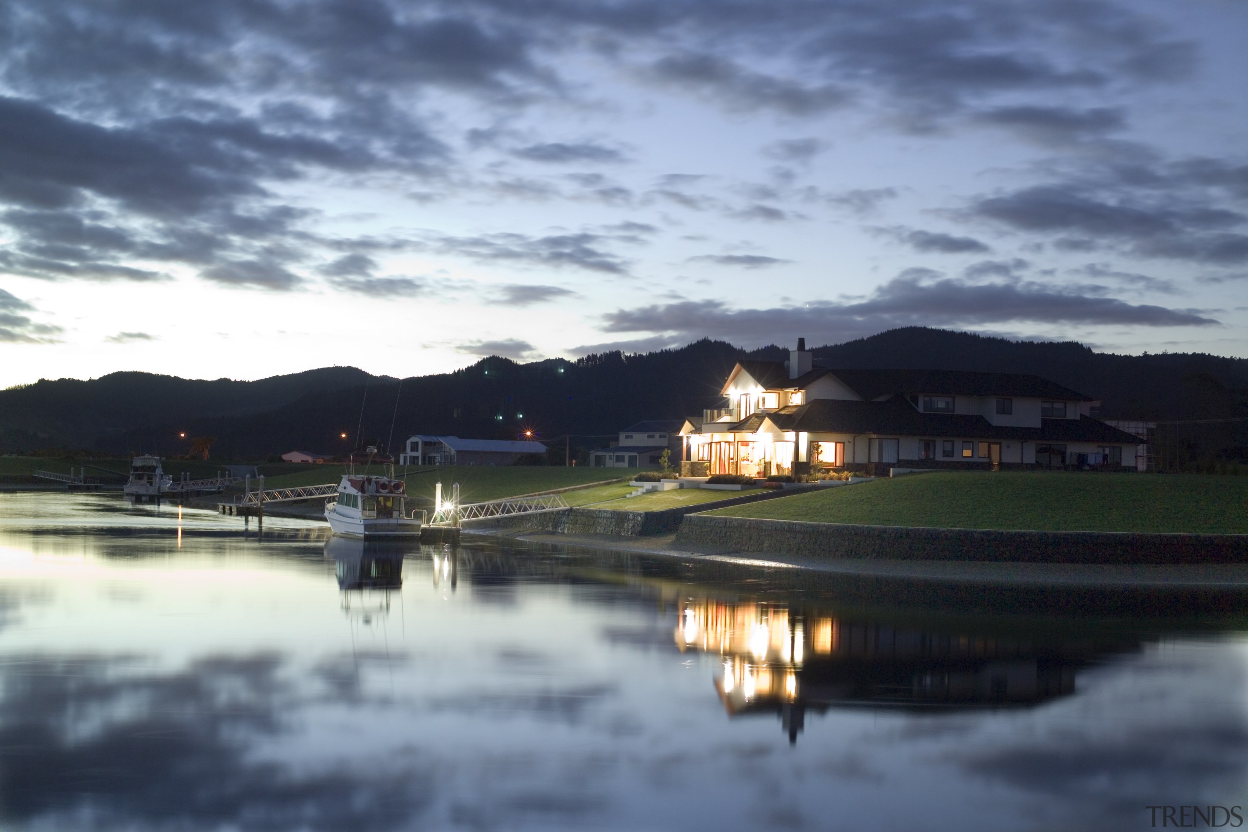 View of new canal-front properties by Hopper Developments. atmosphere, calm, cloud, dawn, dusk, evening, lake, lake district, landscape, loch, morning, phenomenon, reflection, reservoir, river, sky, sunset, tree, water, waterway