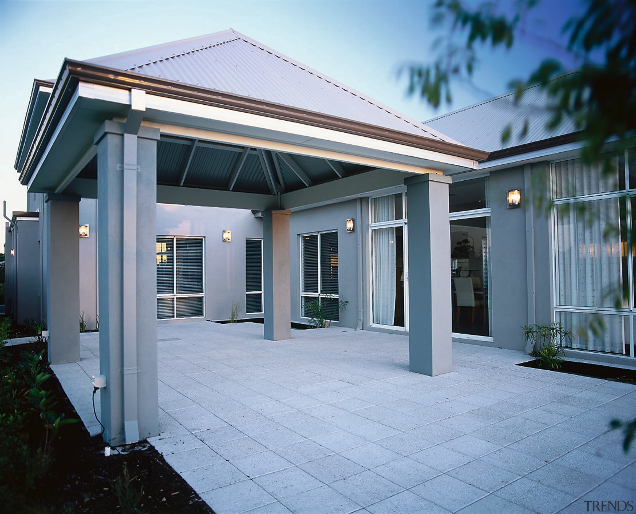 View of the portico - View of the estate, facade, home, house, property, real estate, roof, teal