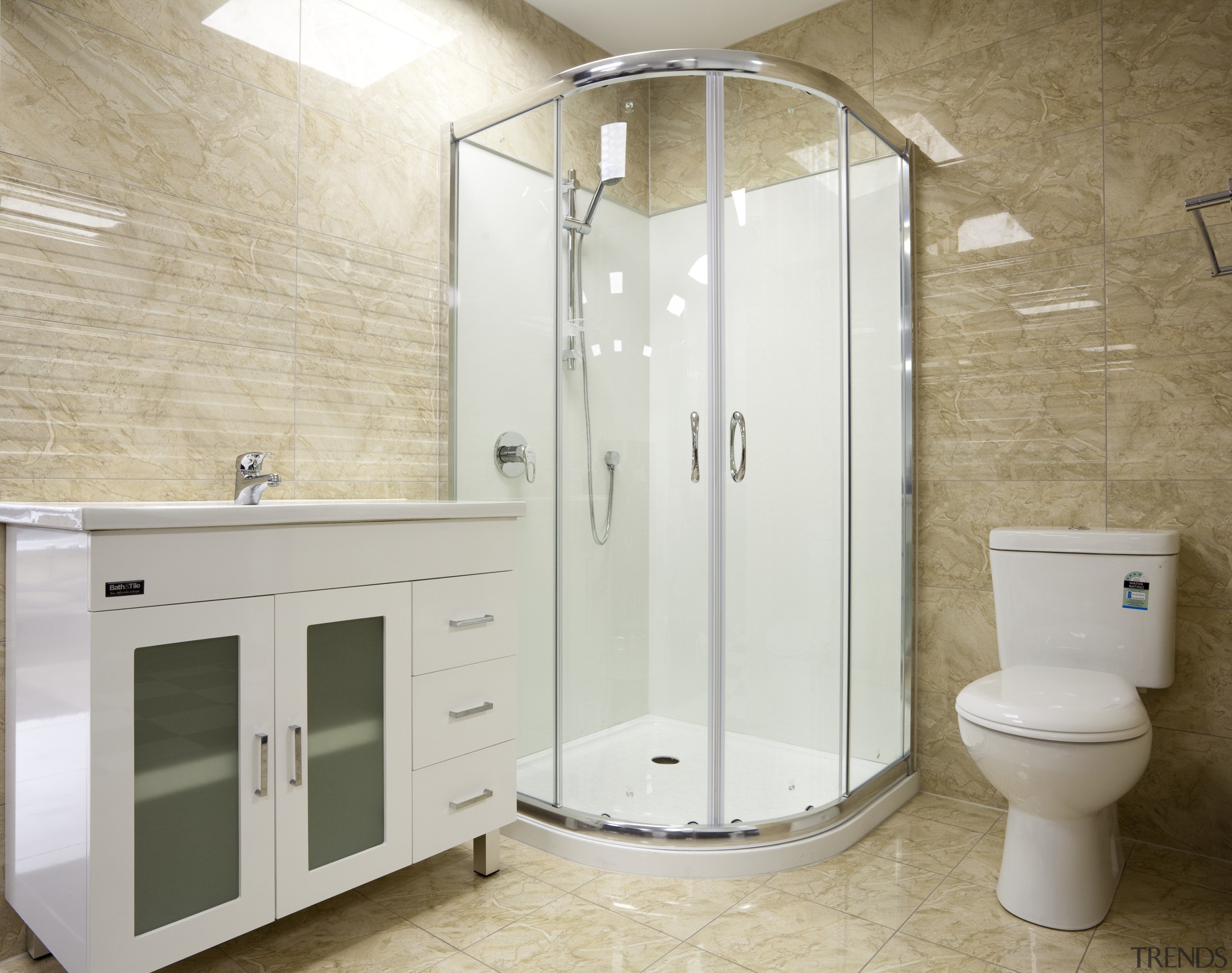 Bathroom with beige walls, white vanity and shower bathroom, bathroom accessory, plumbing fixture, room, gray