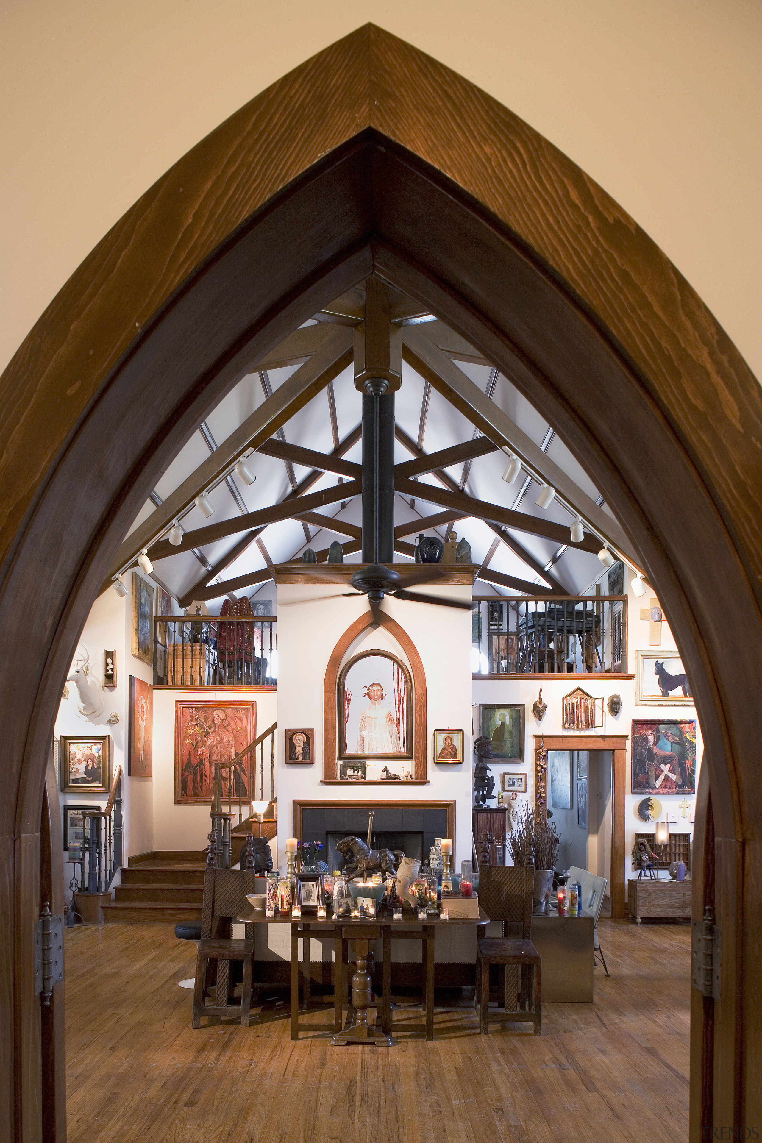 View of an arch-way looking into the main arch, interior design, window, wood, brown