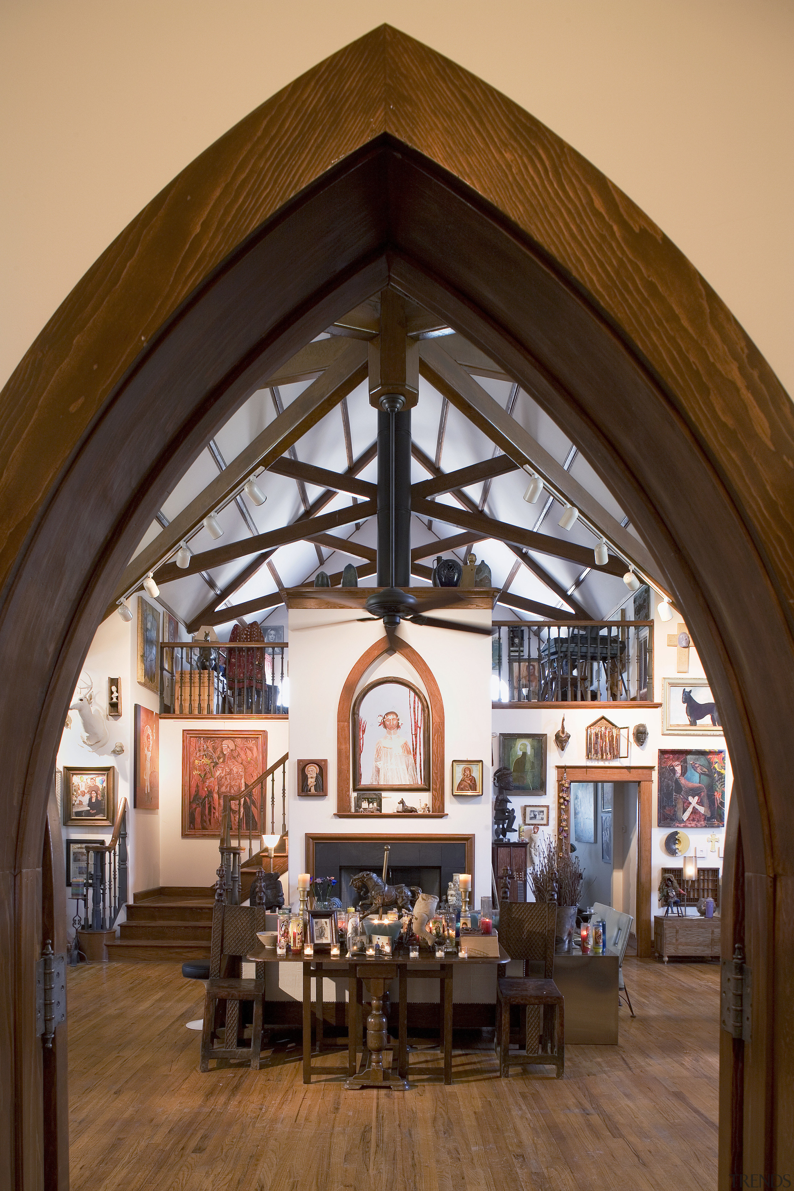 View of an arch-way looking into the main arch, interior design, window, wood, brown