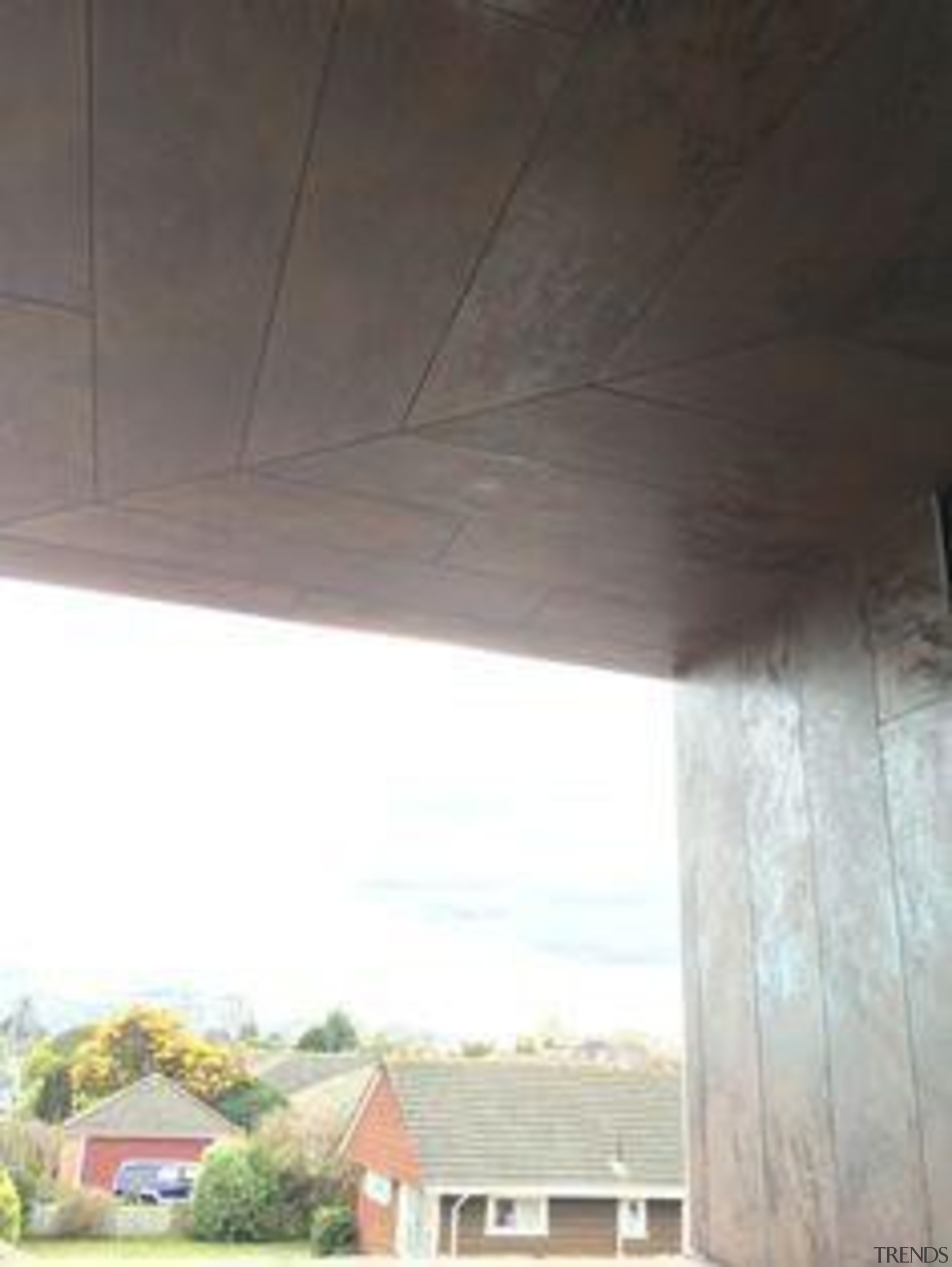 Exterior cladding featuring Oxide Moro. - Creyke House ceiling, daylighting, home, house, real estate, roof, shade, sky, structure, wall, wood, white, gray